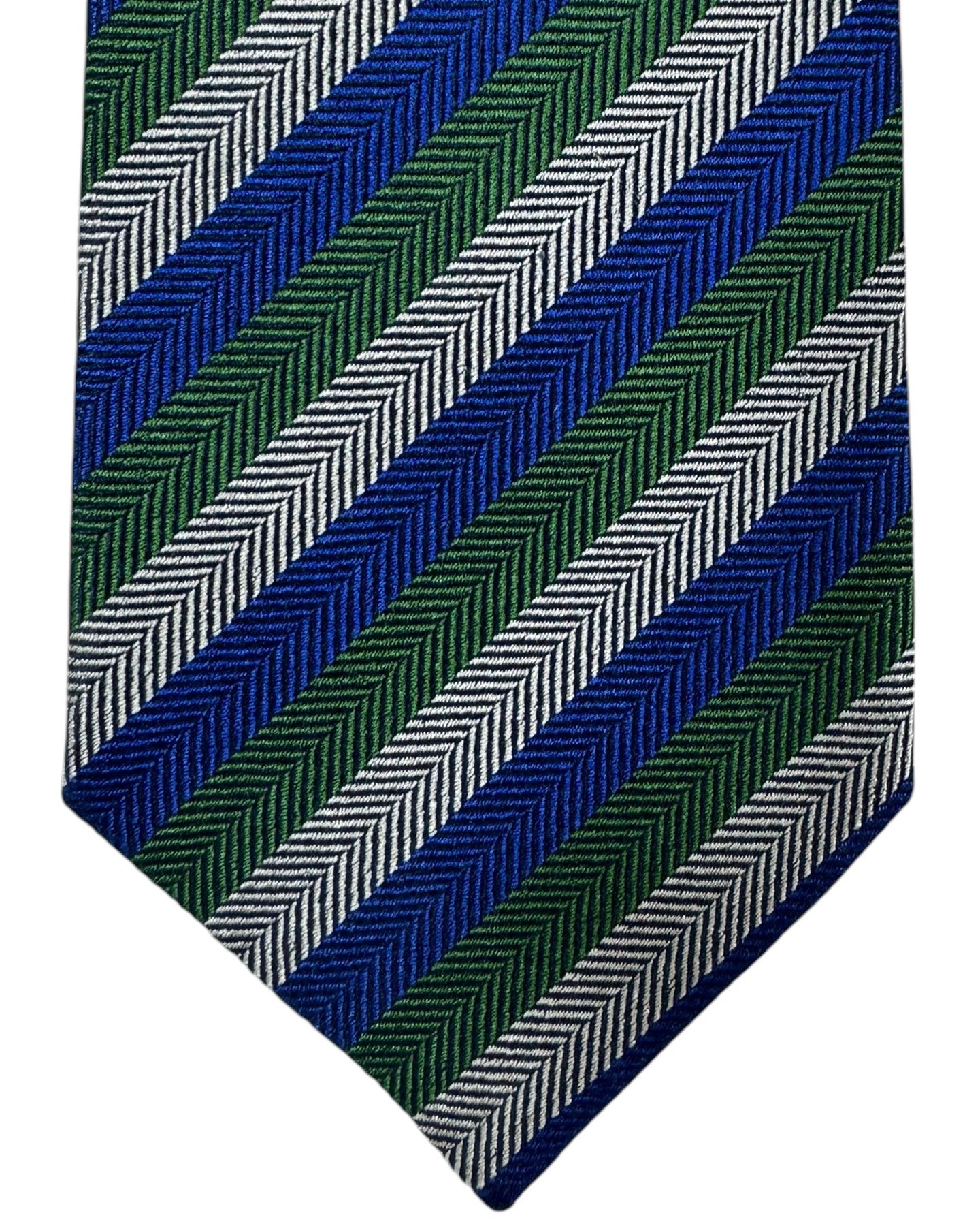 Missoni Silk Tie Green Gray Royal Blue Stripes - Hand Made In Italy