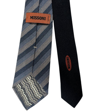 Missoni Silk Tie Gray Blue Stripes - Hand Made In Italy