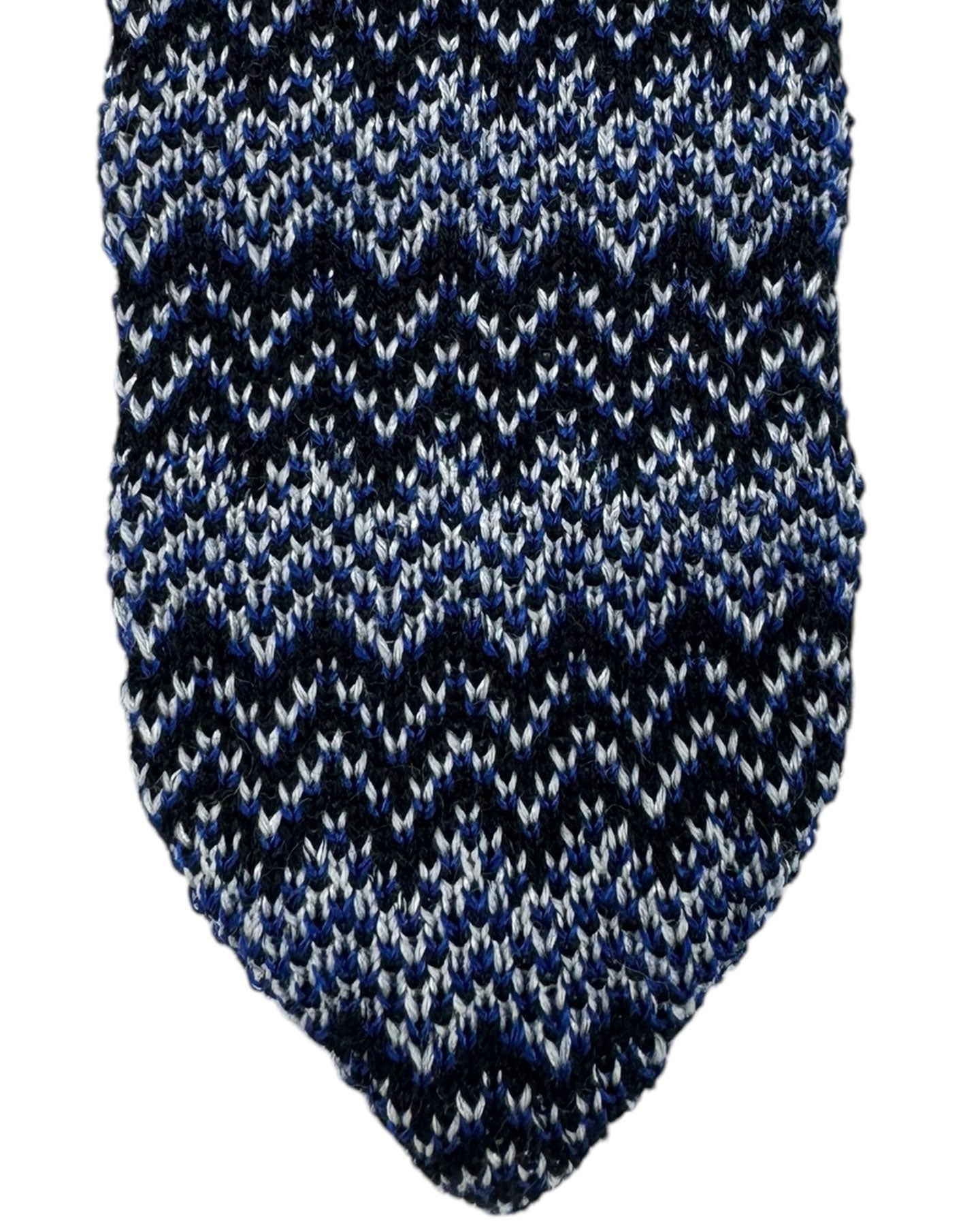 Missoni Knitted Tie Royal Blue Herringbone Design Wool Silk