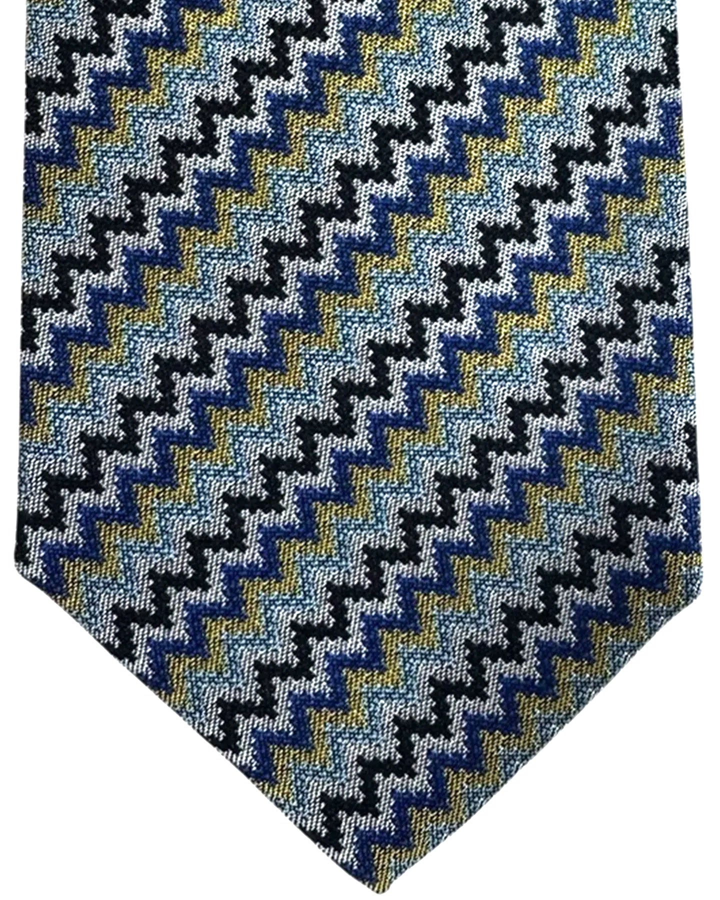Missoni Tie Blue Olive Green Black Zig Zag