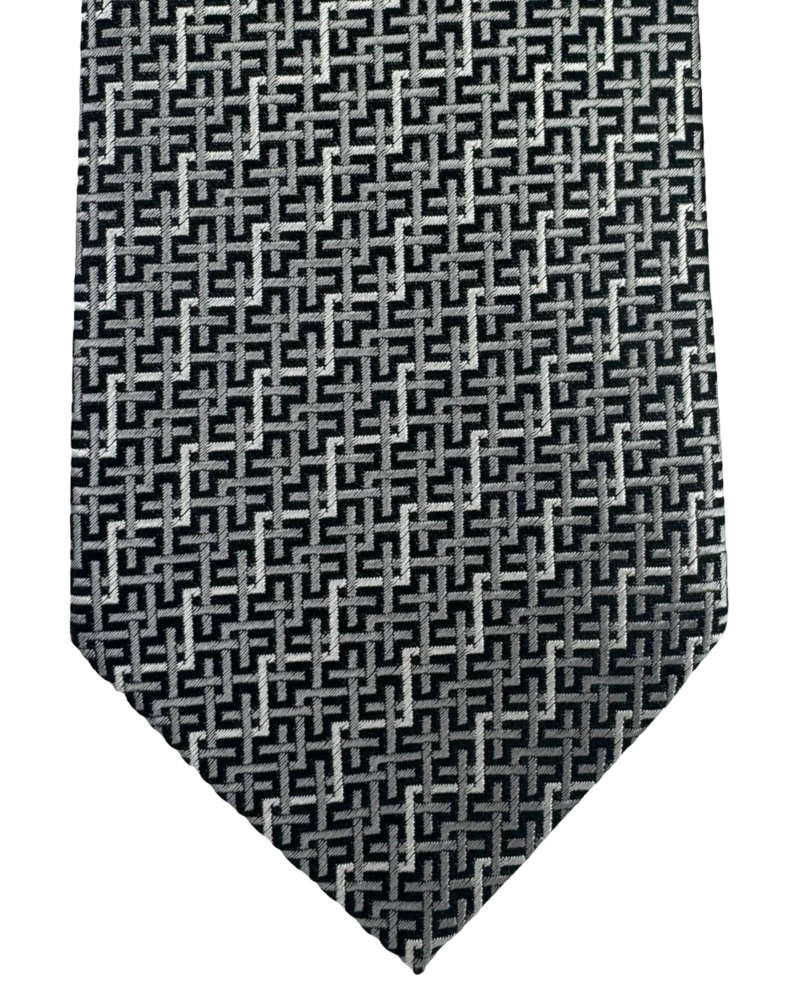 Missoni Silk Tie Black and Silver Herringbone ZigZag