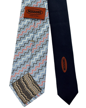 Missoni Silk Tie Sky Blue Navy Red Herringbone Chevron Pattern