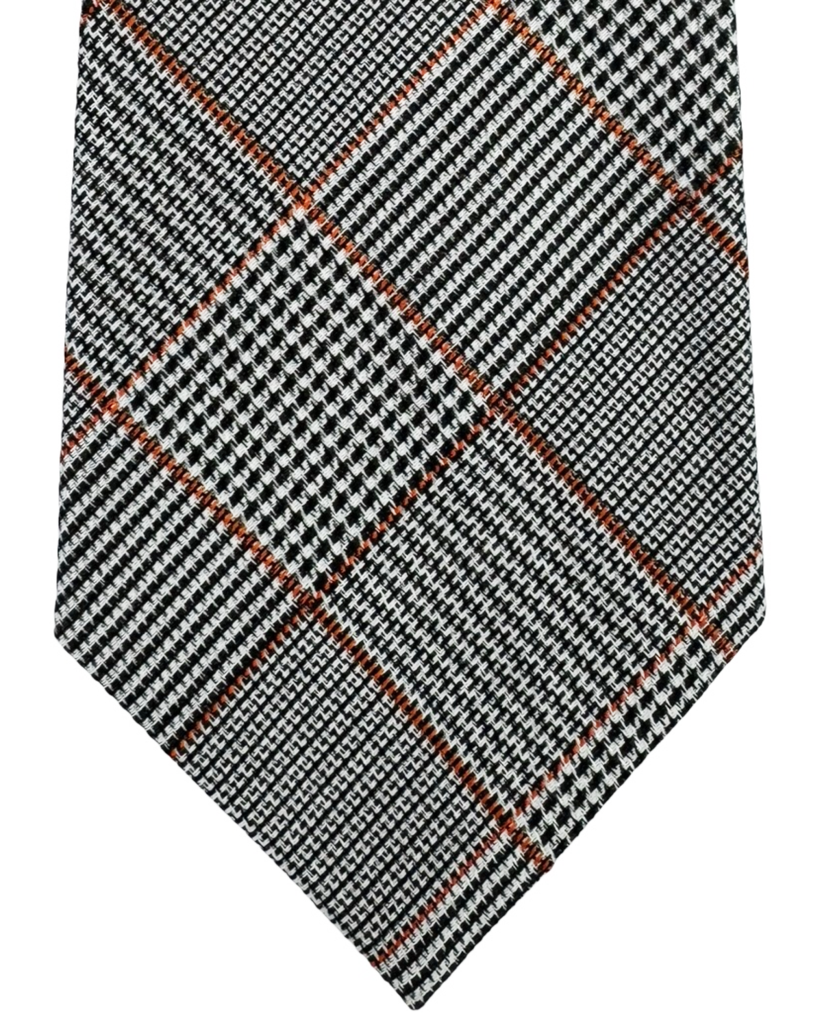 Missoni Silk Tie Black White Orange Mini Houndstooth Plaid Pattern