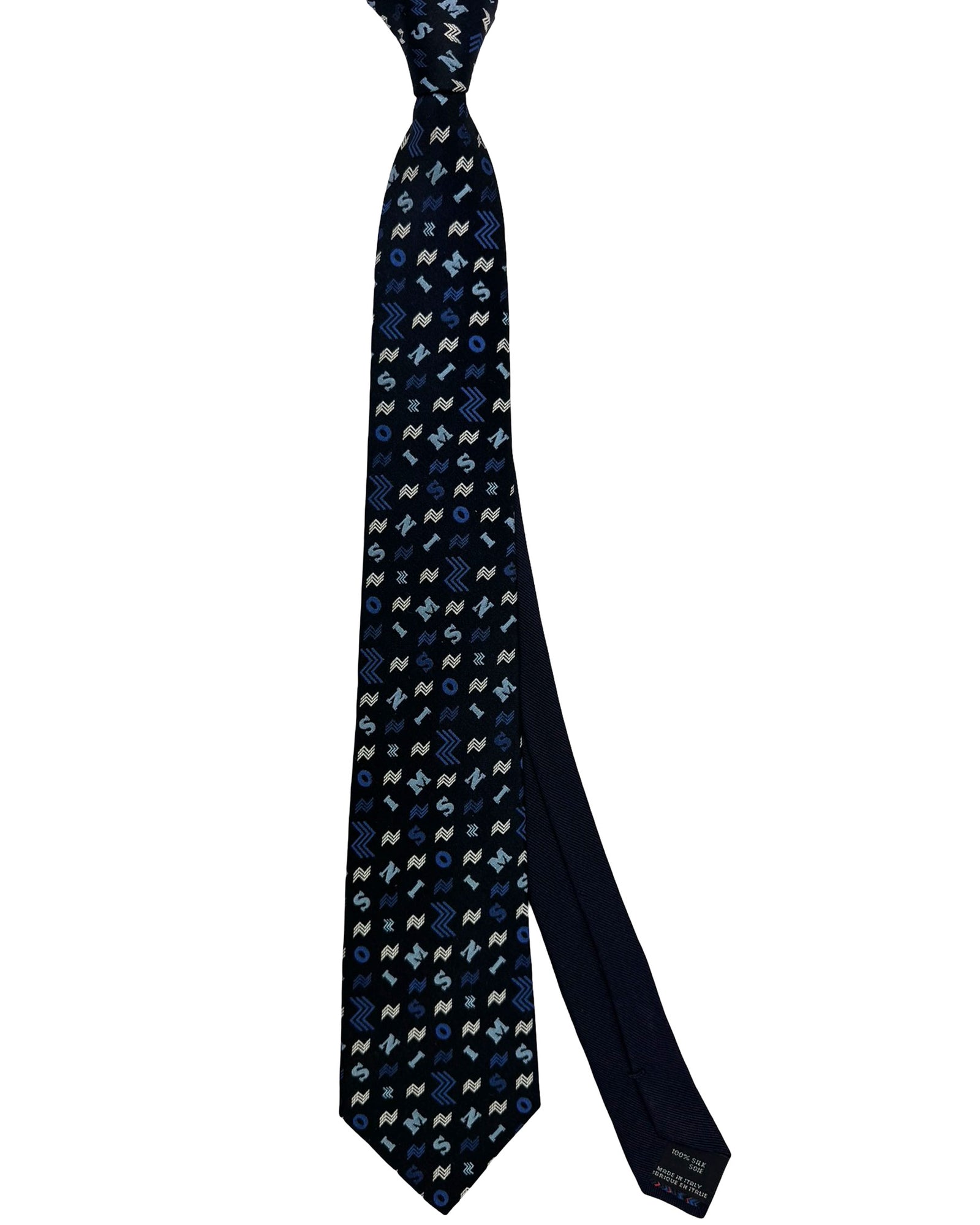 Missoni Silk Tie Navy Blue Lettering Logo