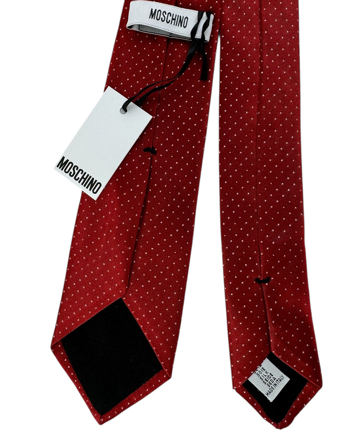 Moschino Silk Tie dark Red With White Pin Dot Pattern