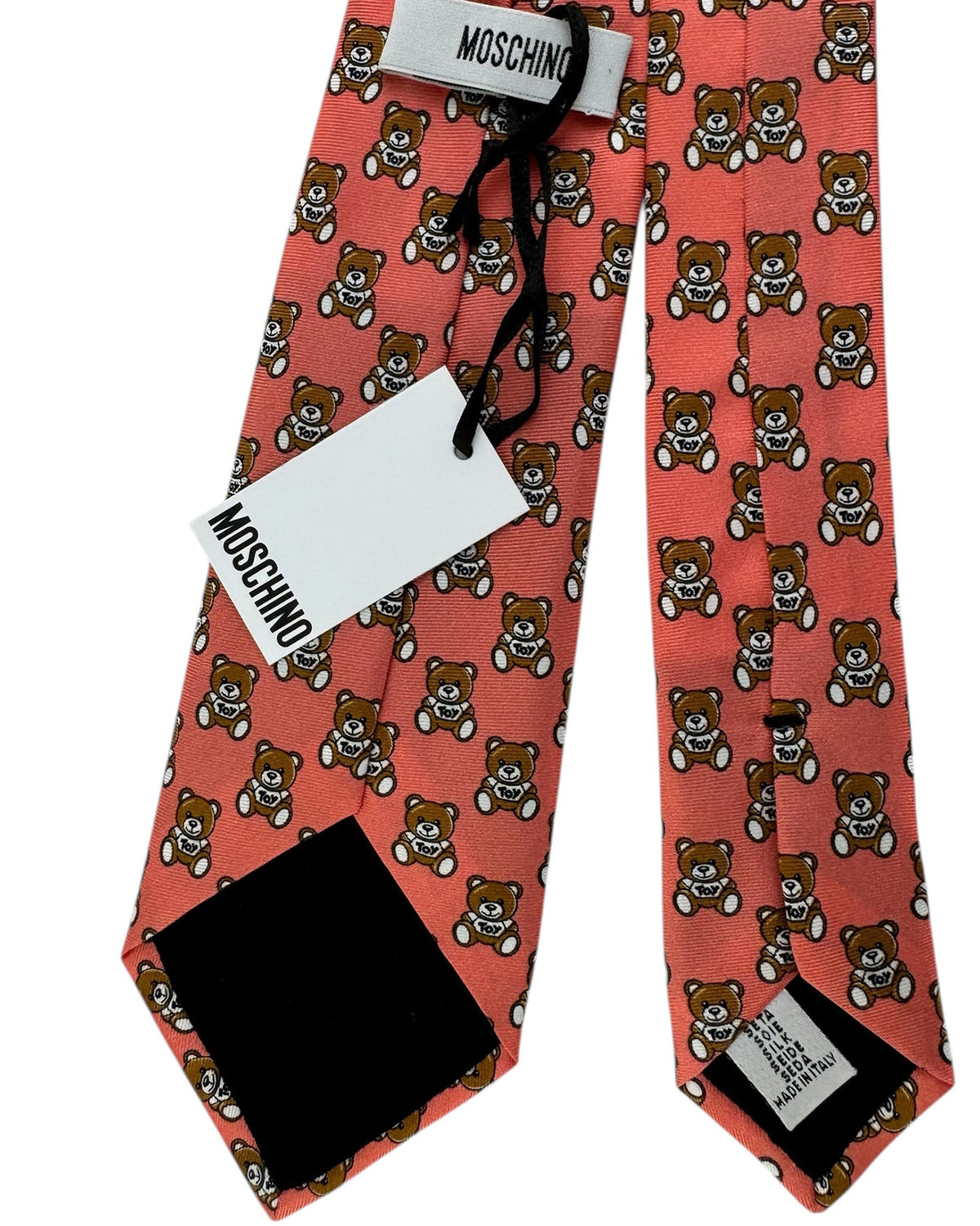 Moschino Silk Tie Coral Pink With Teddy Bear Pattern
