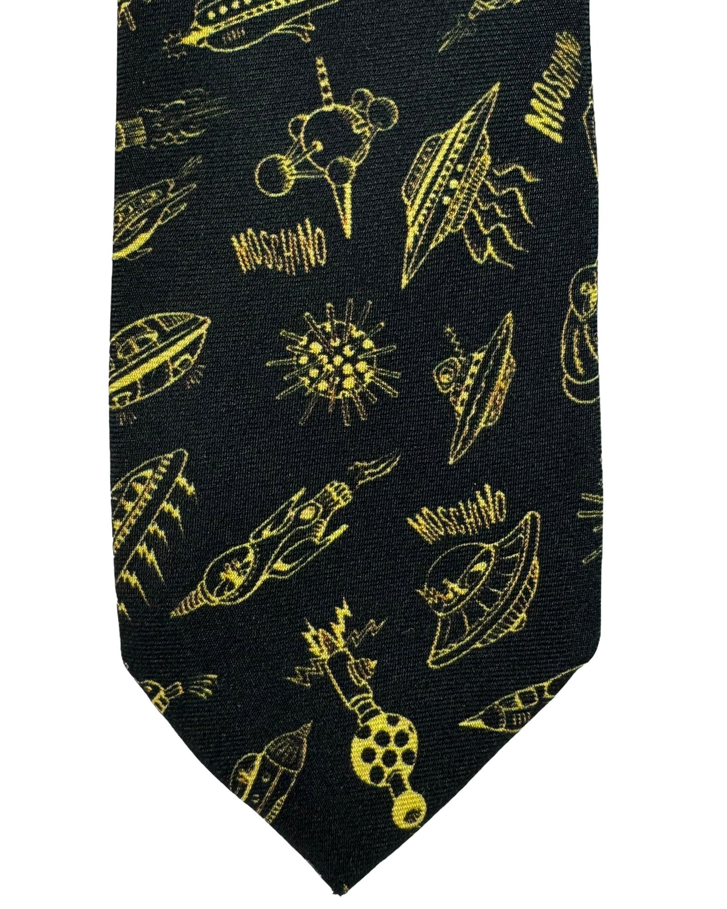 Moschino Tie Black Yellow Spaceship Design