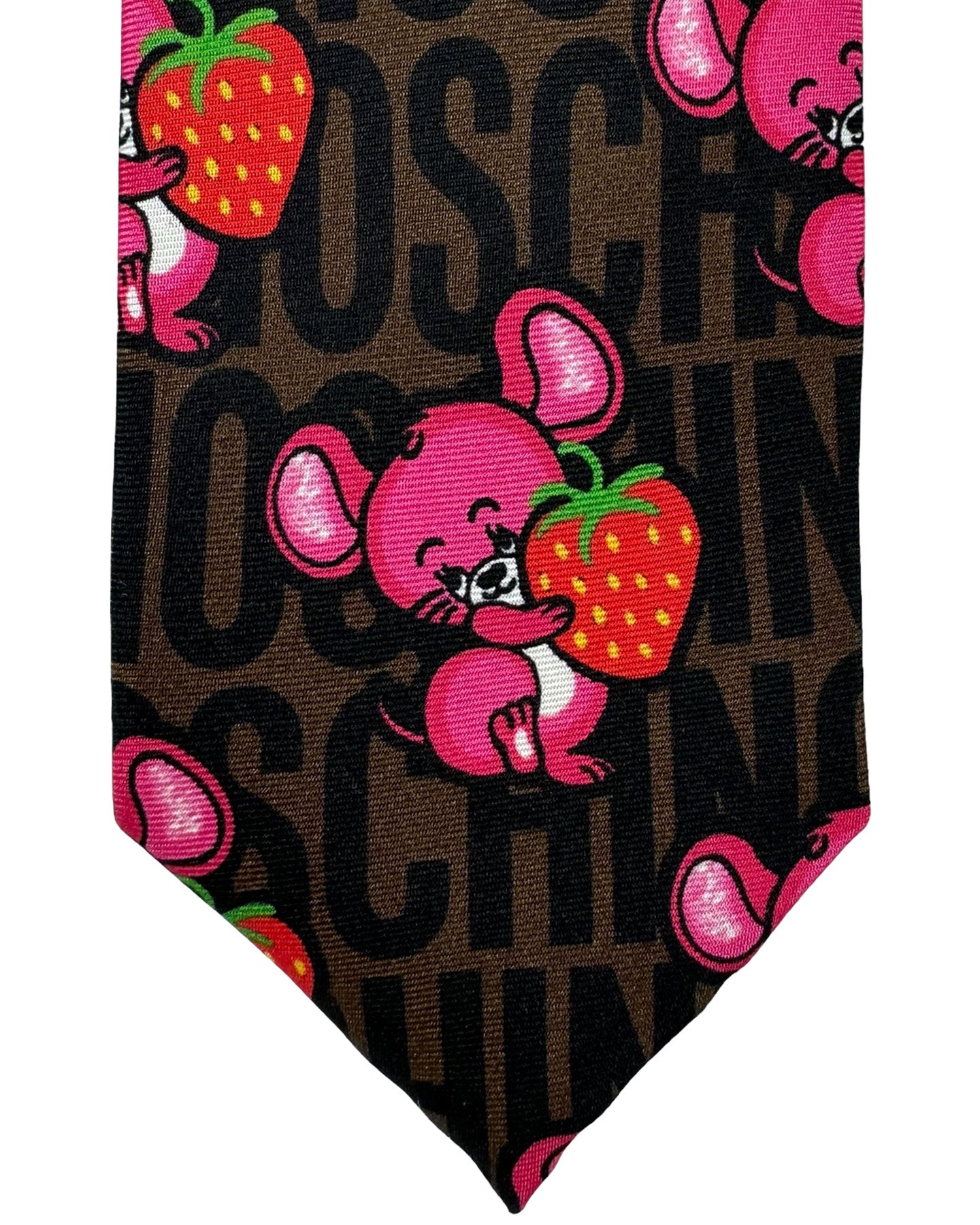 Moschino Tie Brown Black Pink Mouse Design