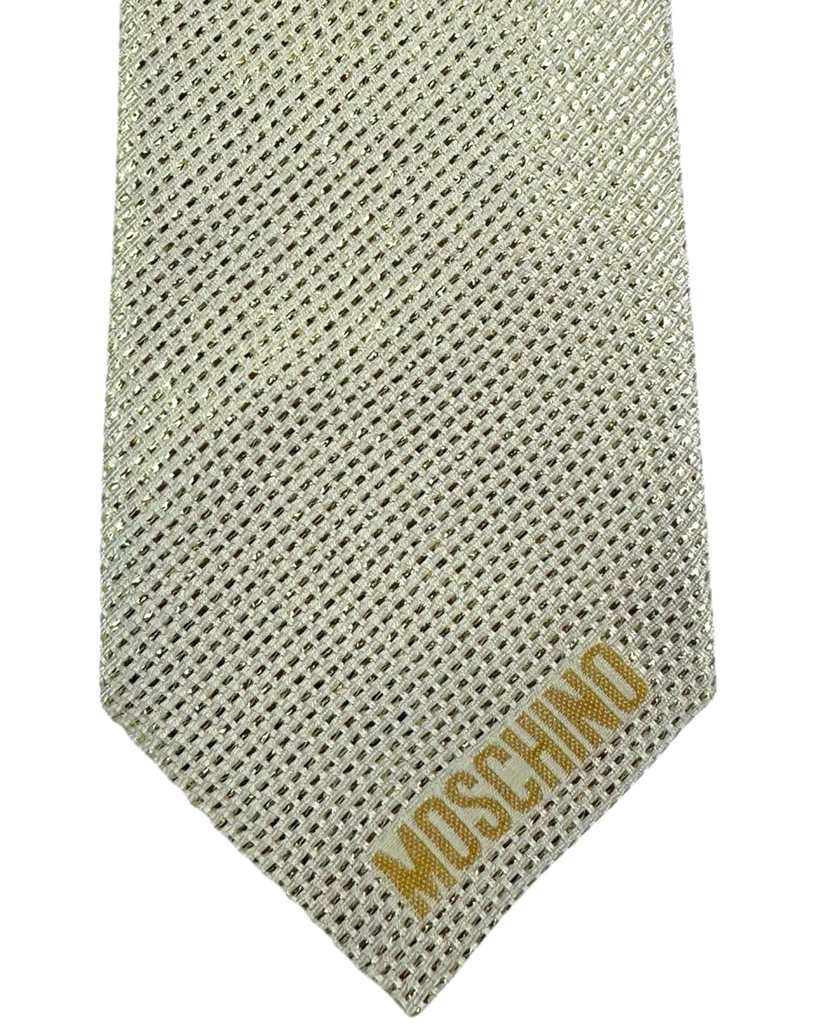 Moschino Silk Tie Gold Metallic Pattern With Logo Gold