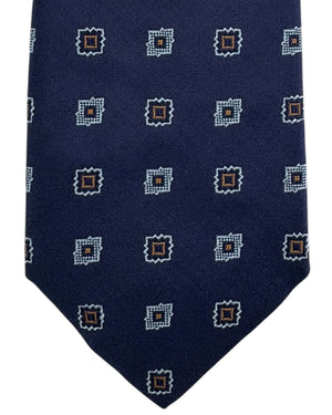Moschino Silk Tie Navy Blue With Geometric Square Foulard Pattern