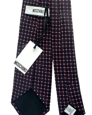 Moschino Silk Tie Midnight Blue Check - Hand Made In Italy