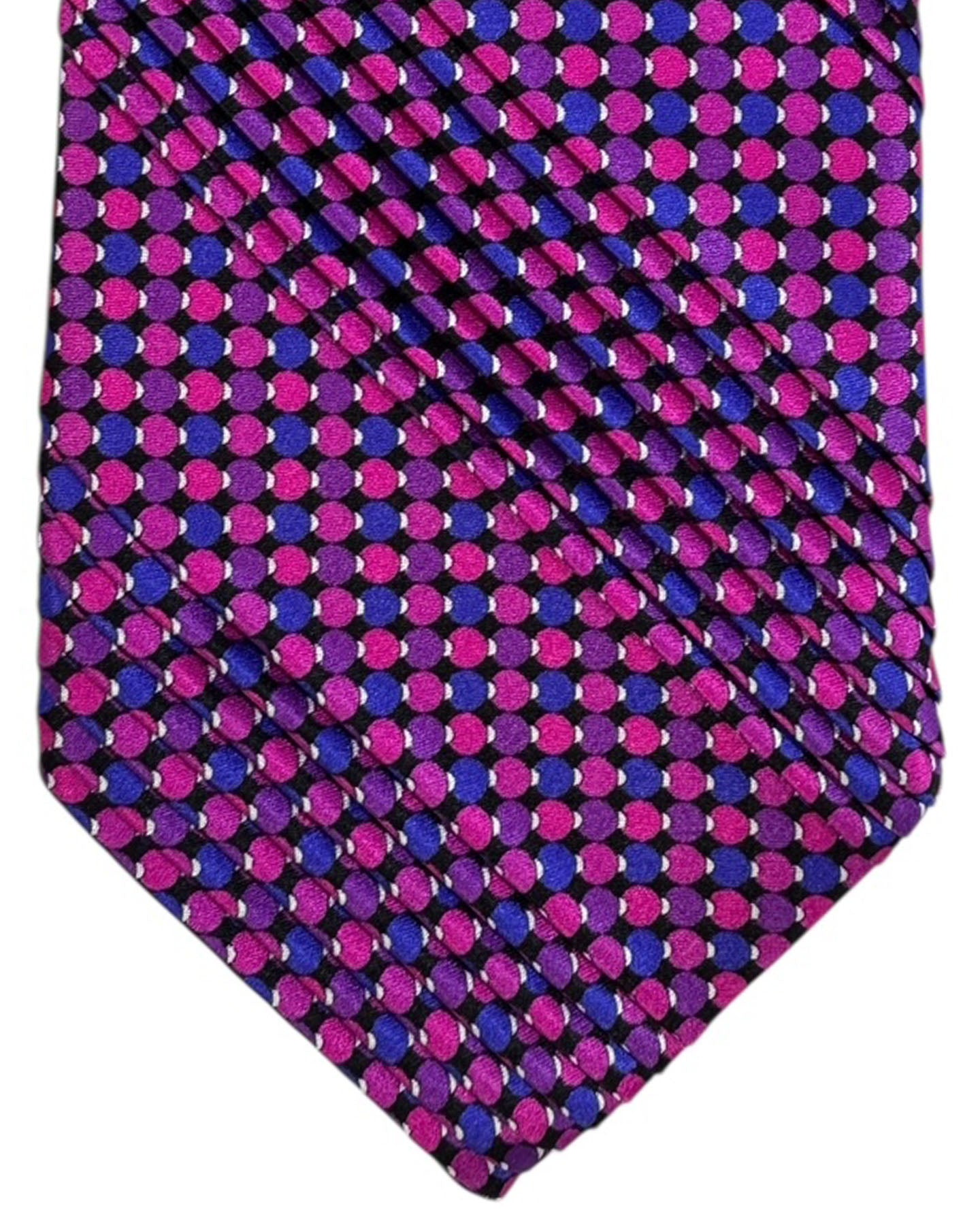 Vitaliano Pancaldi Pleated Silk Tie Pink Purple Blue Dotted Design