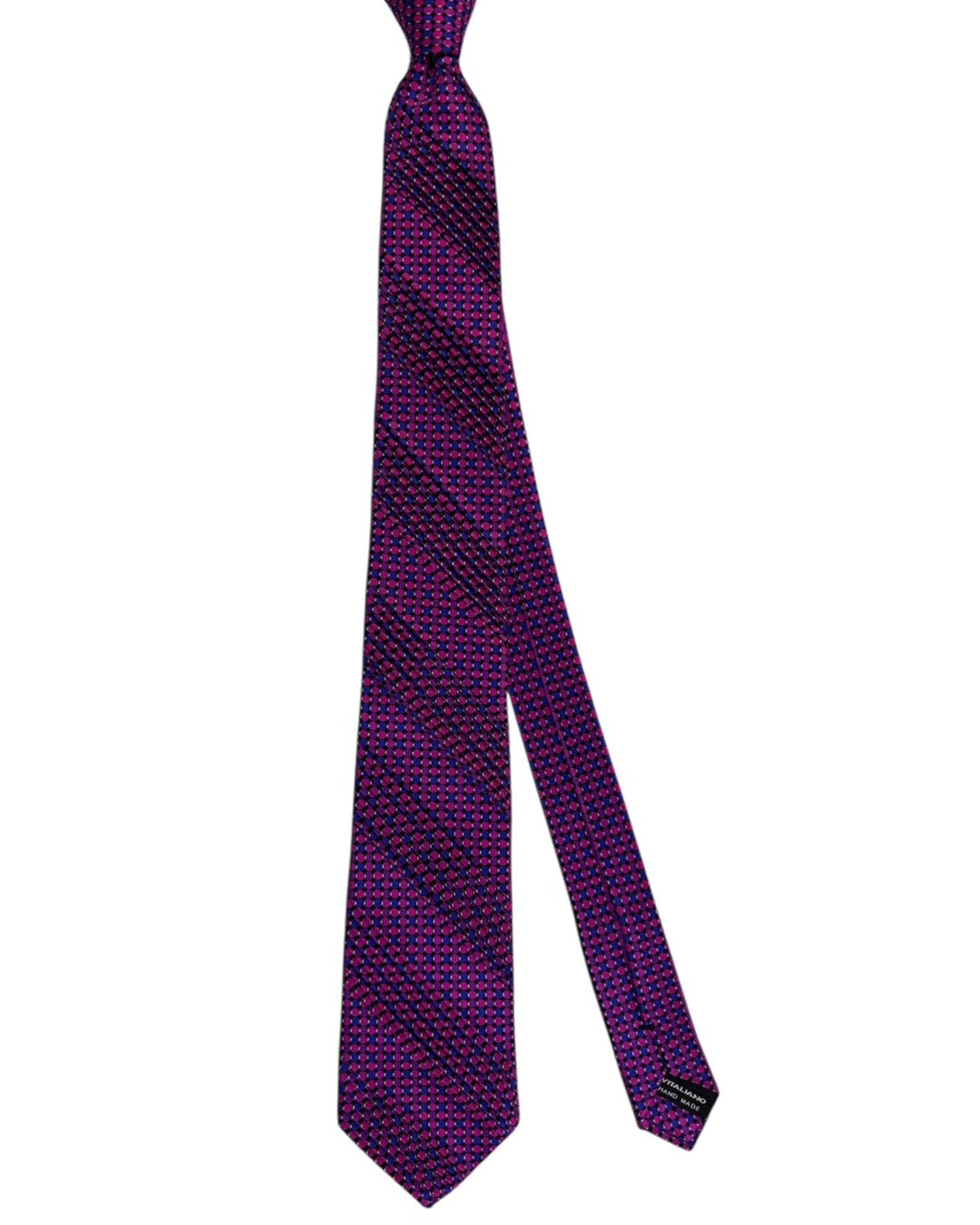 Vitaliano Pancaldi Pleated Silk Tie Pink Purple Blue Dotted Design