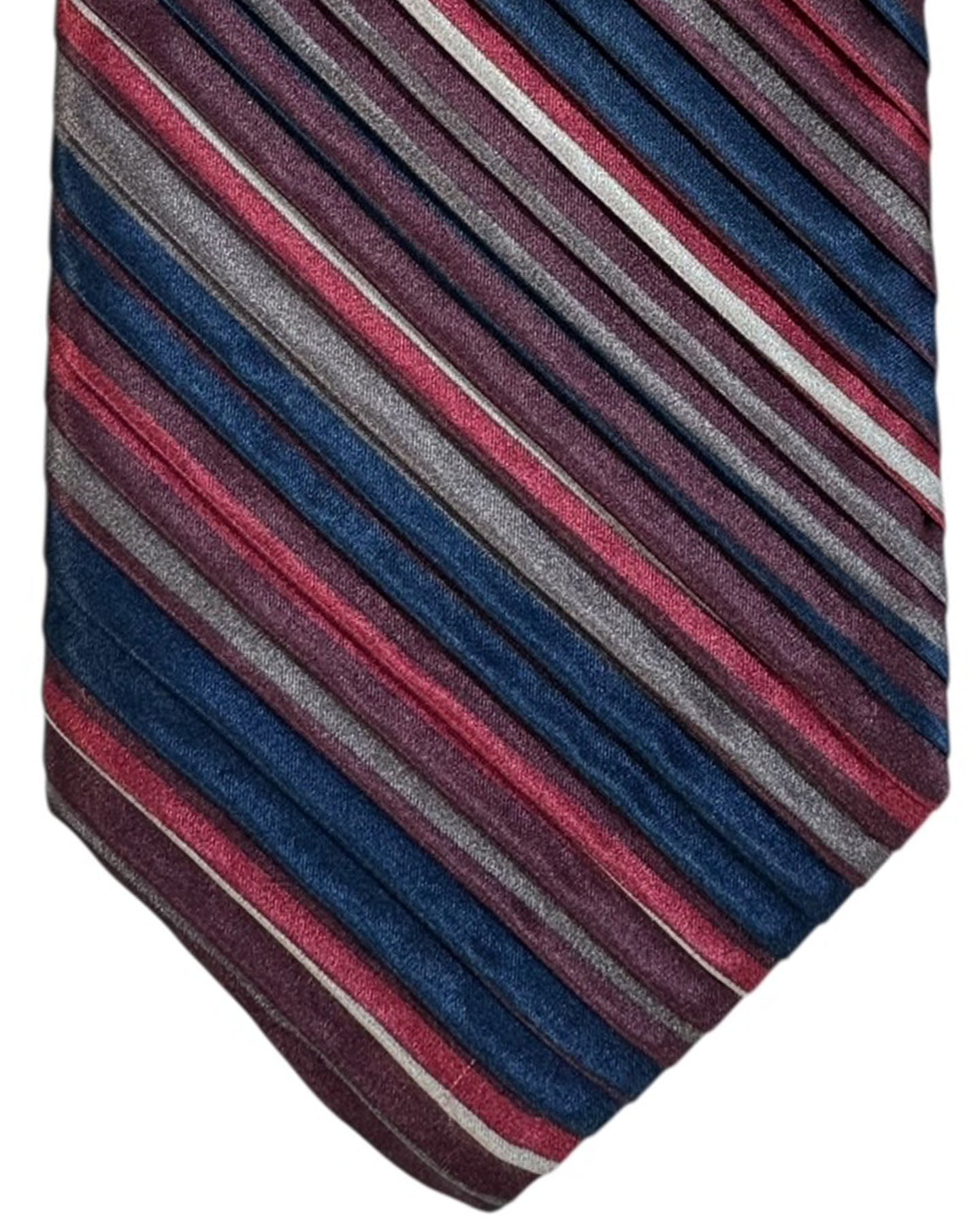 Vitaliano Pancaldi Pleated Silk Tie Multicolor Striped Bordeaux Maroon Gray