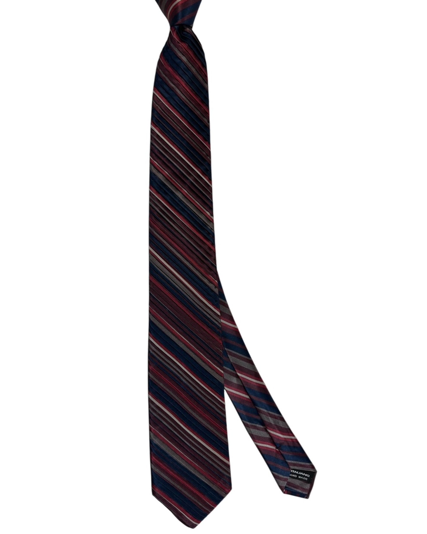 Vitaliano Pancaldi Pleated Silk Tie Multicolor Striped Bordeaux Maroon Gray