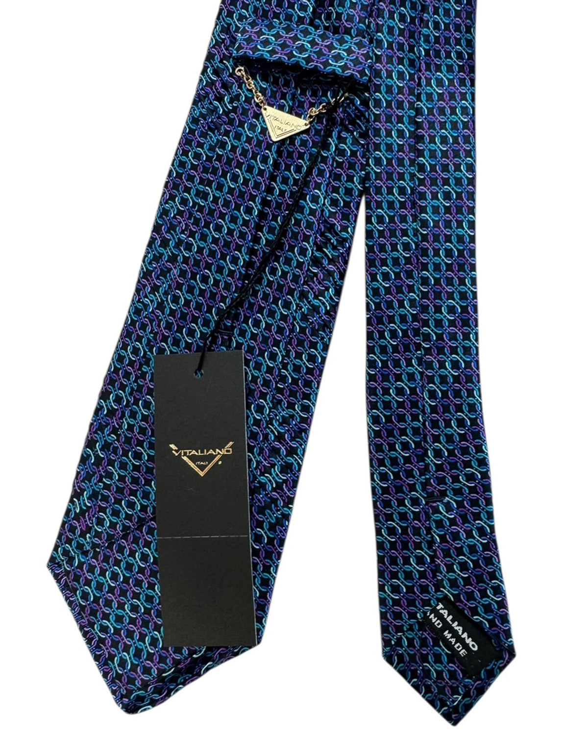 Vitaliano Pancaldi Pleated Silk Black Blue Purple Chain Link