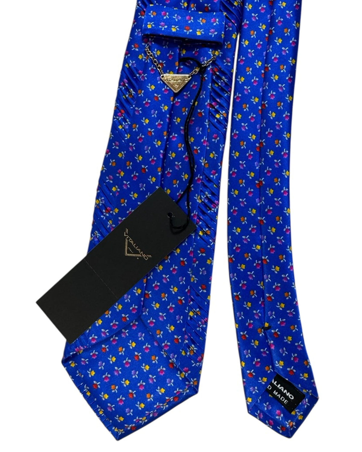 Vitaliano Pancaldi Pleated Silk Royal Blue Floral Microprint