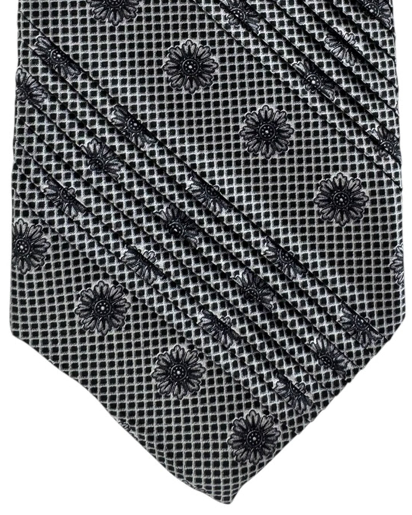 Vitaliano Pancaldi Pleated Silk Tie Silver Geometric Floral