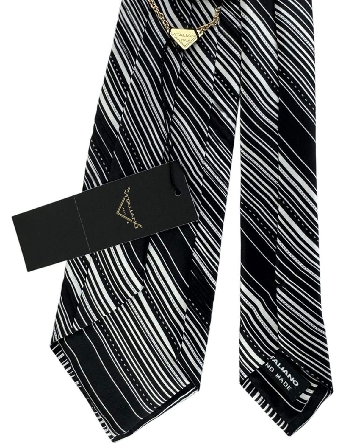 Vitaliano Pancaldi Pleated Silk Black and Gray Monochrome Stripe