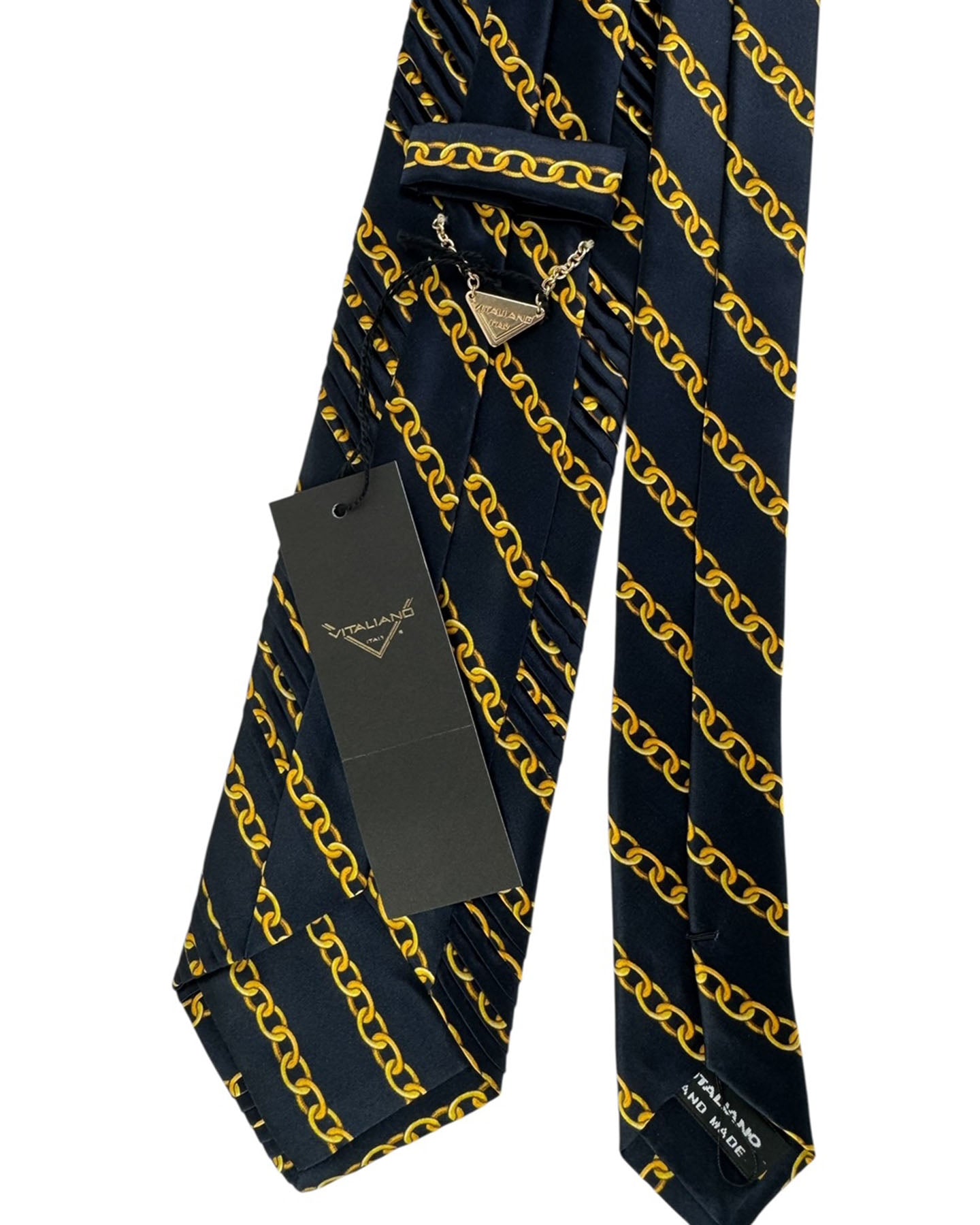 Vitaliano Pancaldi Pleated Silk Gold Chain Stripe