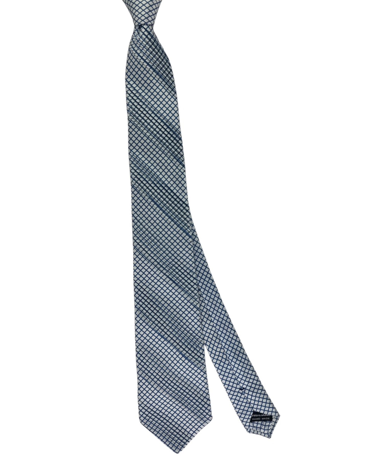 Vitaliano Pancaldi Pleated Silk Blue Diamond Grid