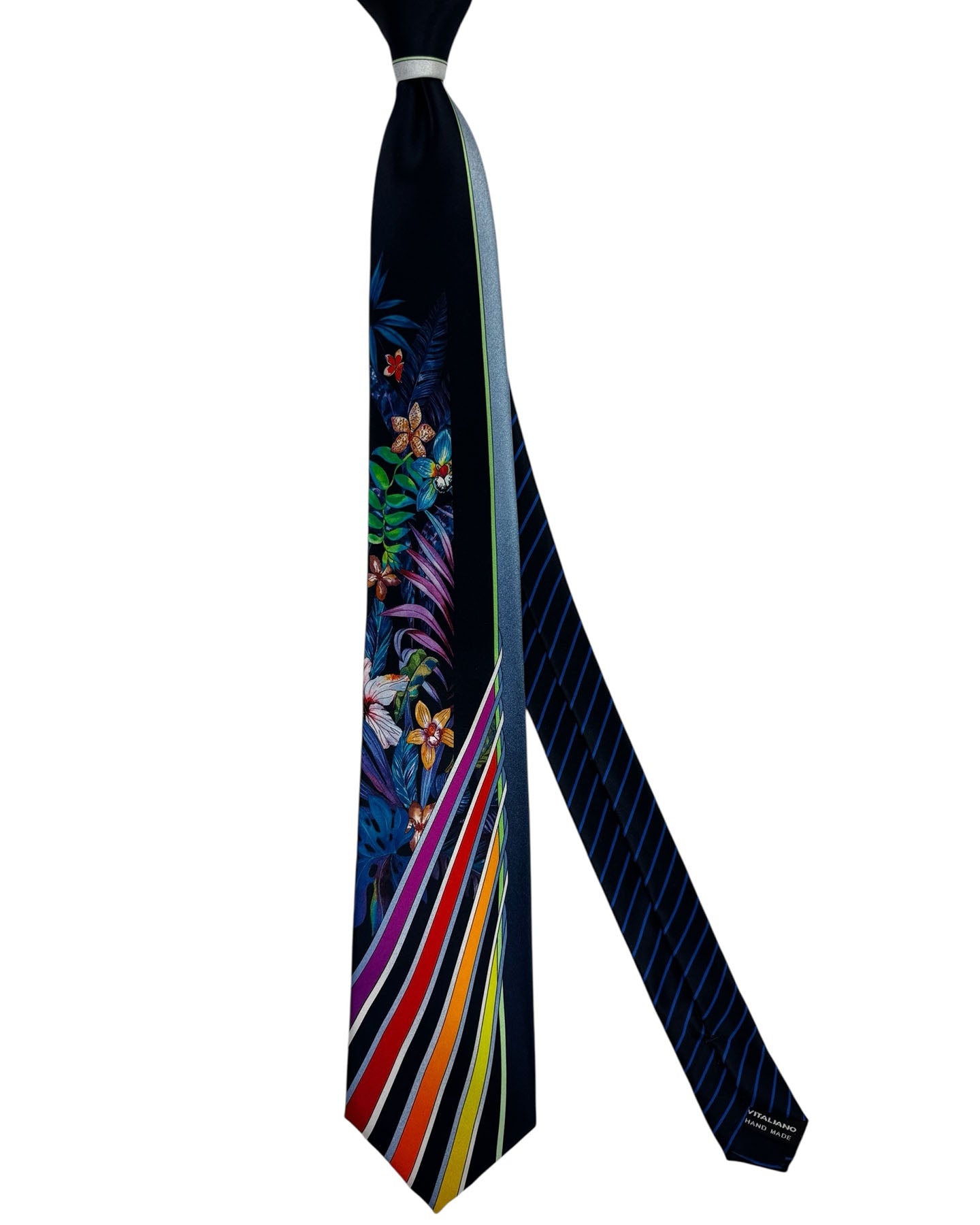 Vitaliano Pancaldi Tie Black Rainbow Colors Botanical Noir Floral