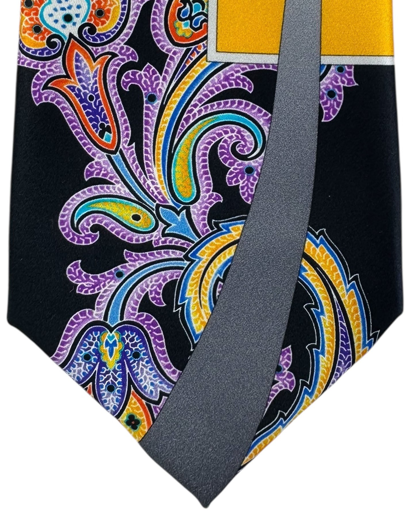Vitaliano Pancaldi Silk Tie Paisley Floral Orange-Gold Lilac
