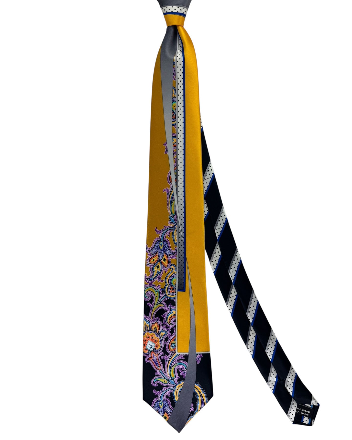 Vitaliano Pancaldi Silk Tie Paisley Floral Orange-Gold Lilac