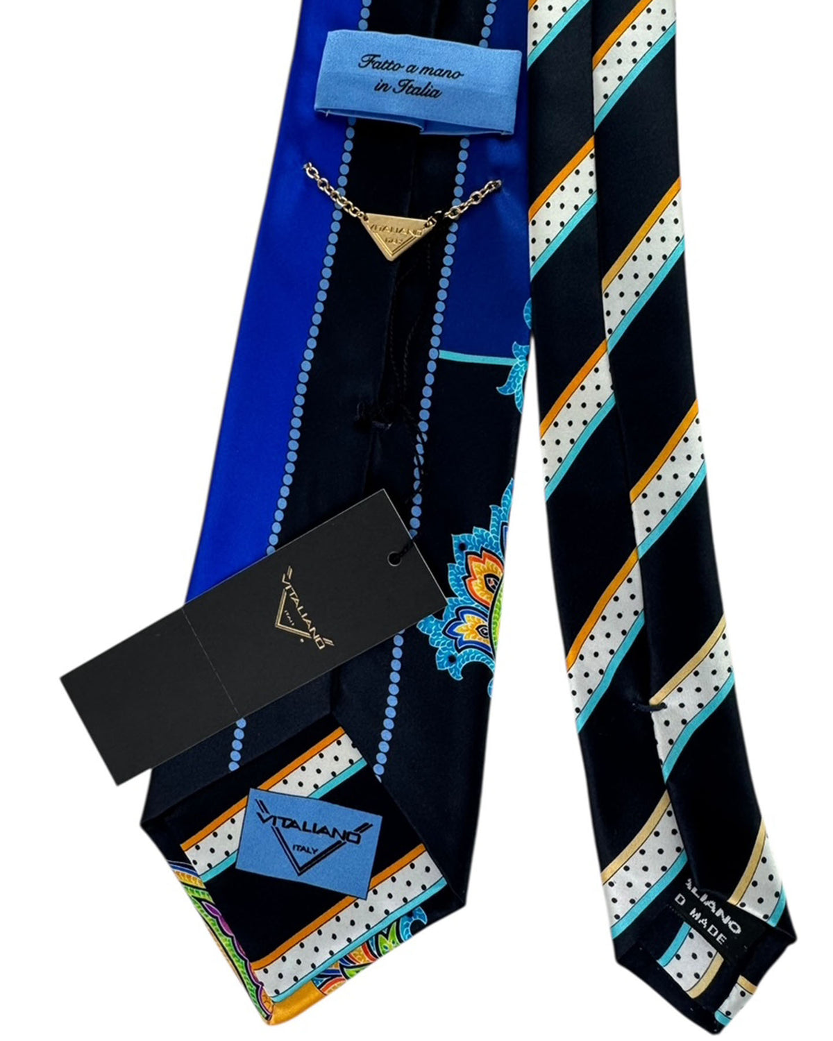 Vitaliano Pancaldi Silk Tie Royal Blue and Orange Paisley