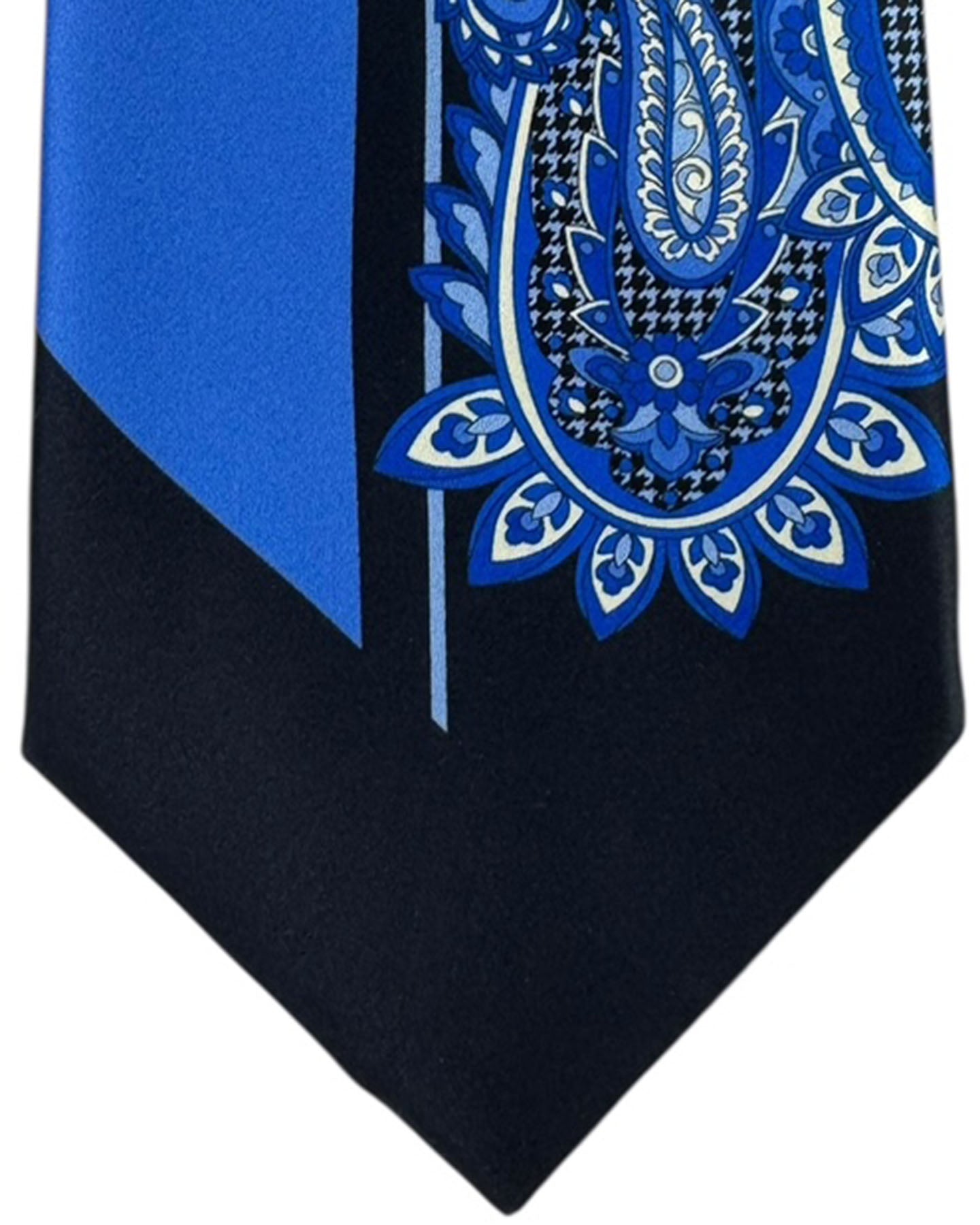 Vitaliano Pancaldi Silk Tie Royal Blue Geometric with Paisley Accents