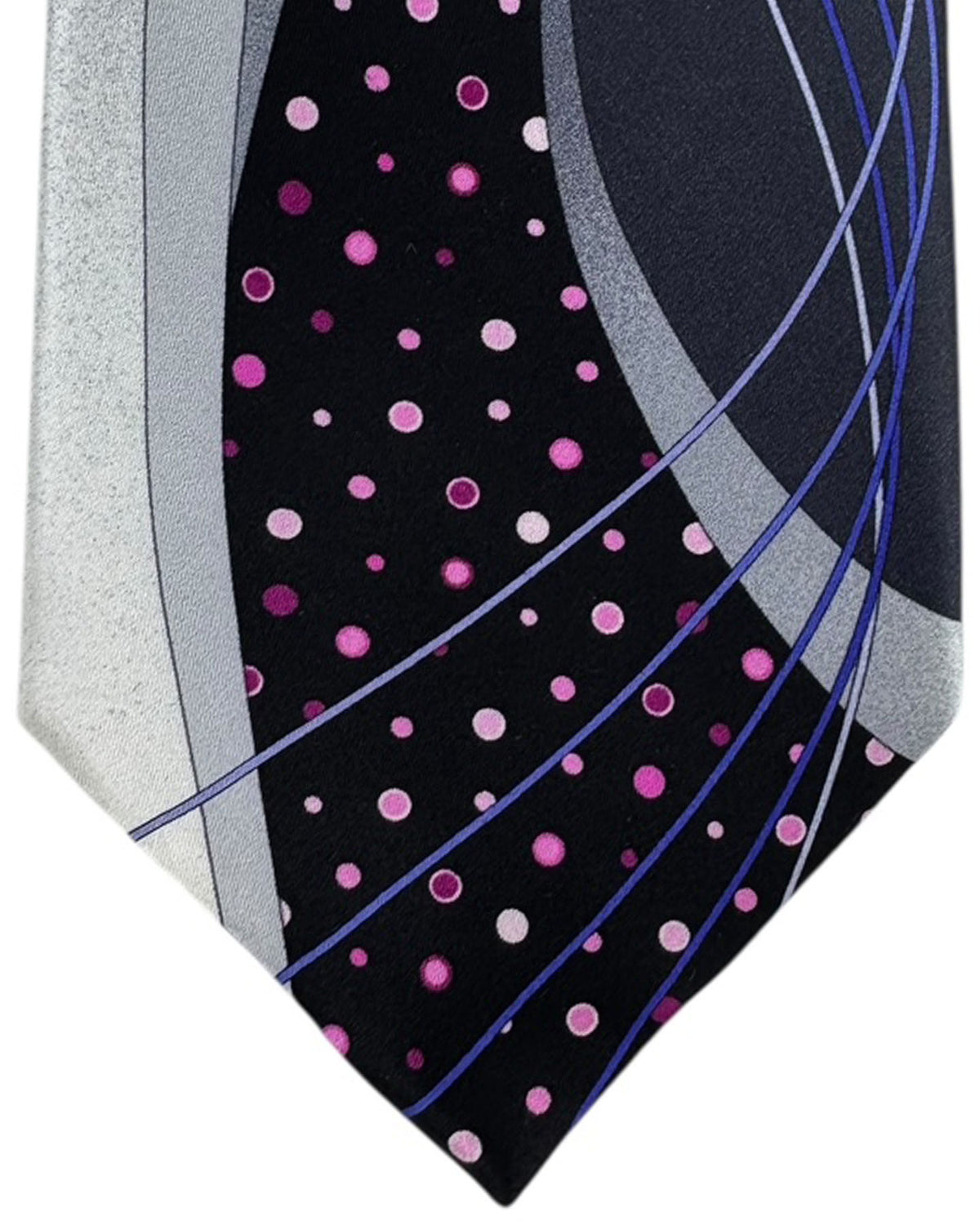 Vitaliano Pancaldi Silk Tie Silver Abstract Waves with Pink Accents