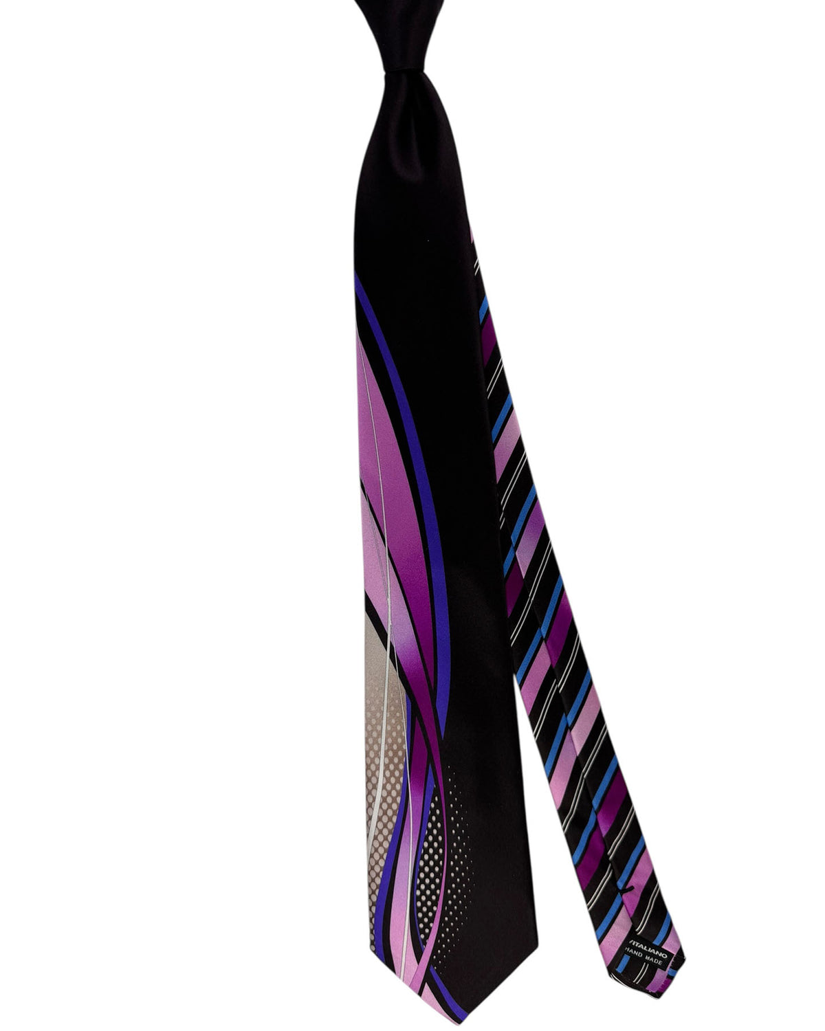 Vitaliano Pancaldi Silk Tie Black with Purple Geometric Stripes