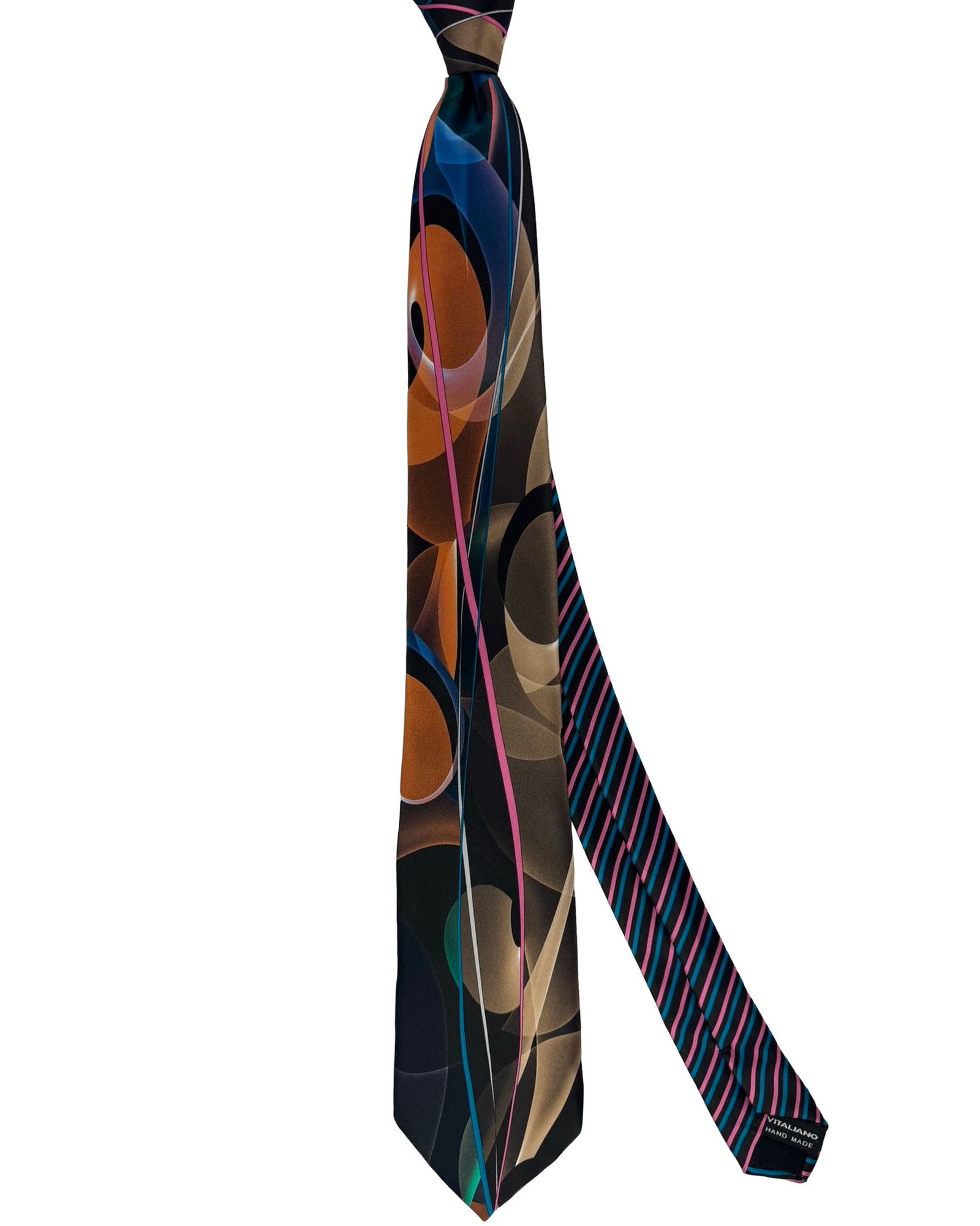 Vitaliano Pancaldi Silk Tie Black Brown Blue Abstract