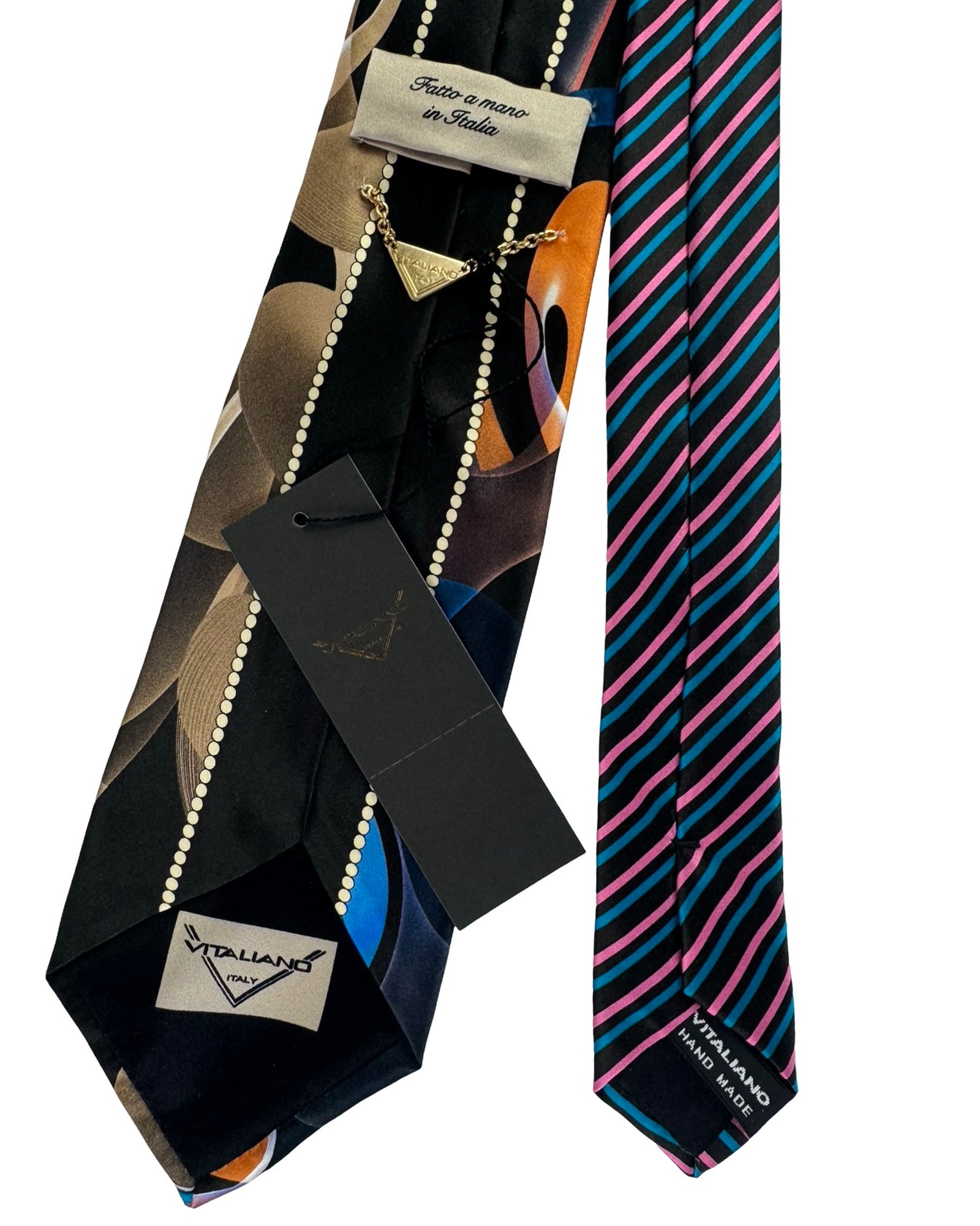 Vitaliano Pancaldi Silk Tie Black Brown Turquoise Multicolor Abstract