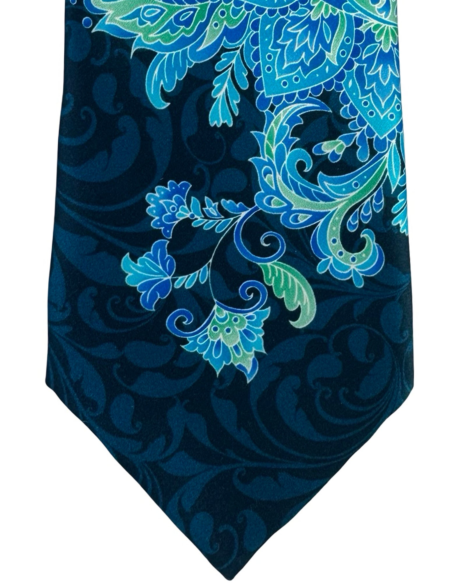 Vitaliano Pancaldi Silk Tie Dark Blue Teal Aqua Paisley Floral