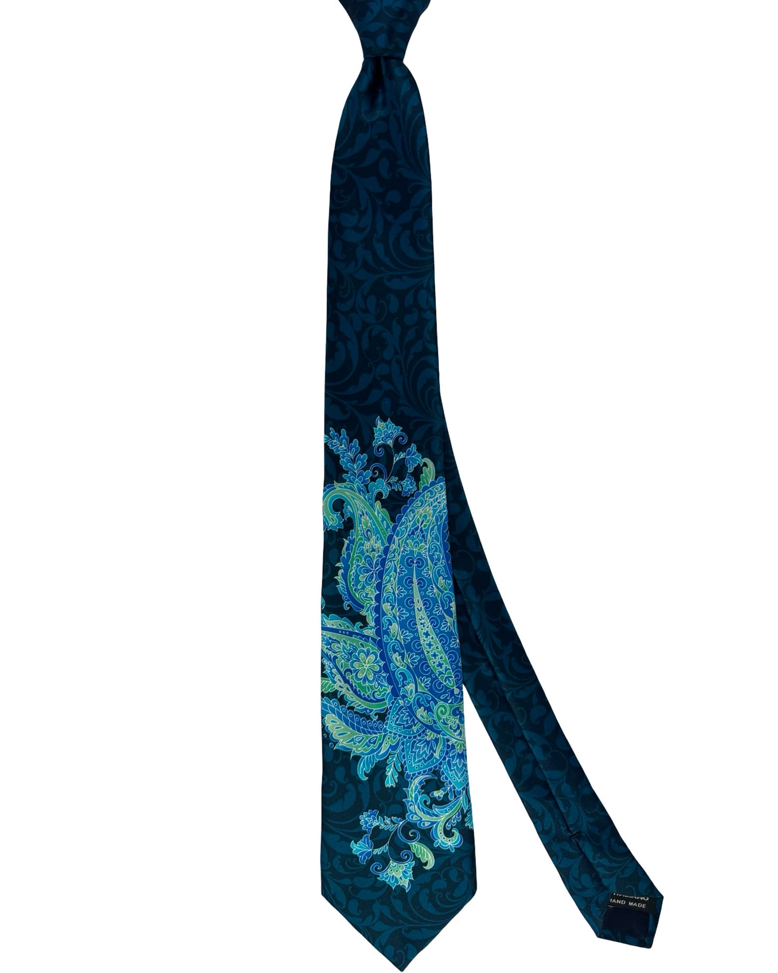 Vitaliano Pancaldi Silk Tie Dark Blue Teal Aqua Paisley Floral