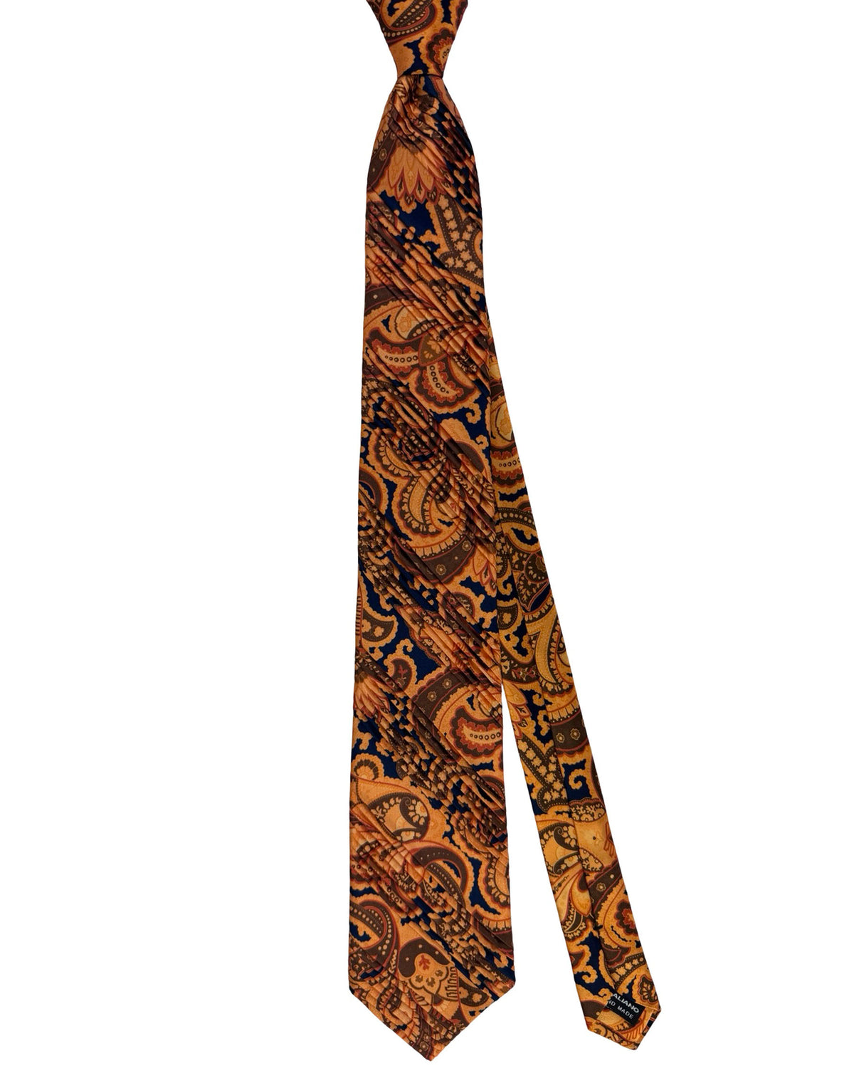 Vitaliano Pancaldi Pleated Silk Tie Gold Brown And Orange Paisley