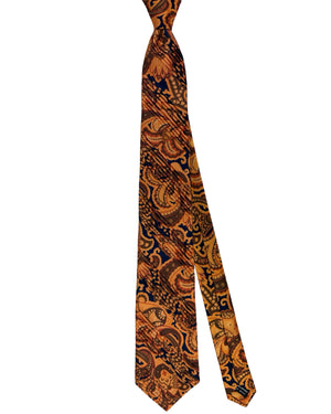 Vitaliano Pancaldi Pleated Silk Tie Gold Brown And Orange Paisley