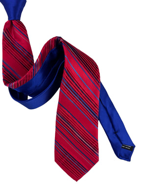 Vitaliano Pancaldi Pleated Silk Tie Red And Blue Stripe