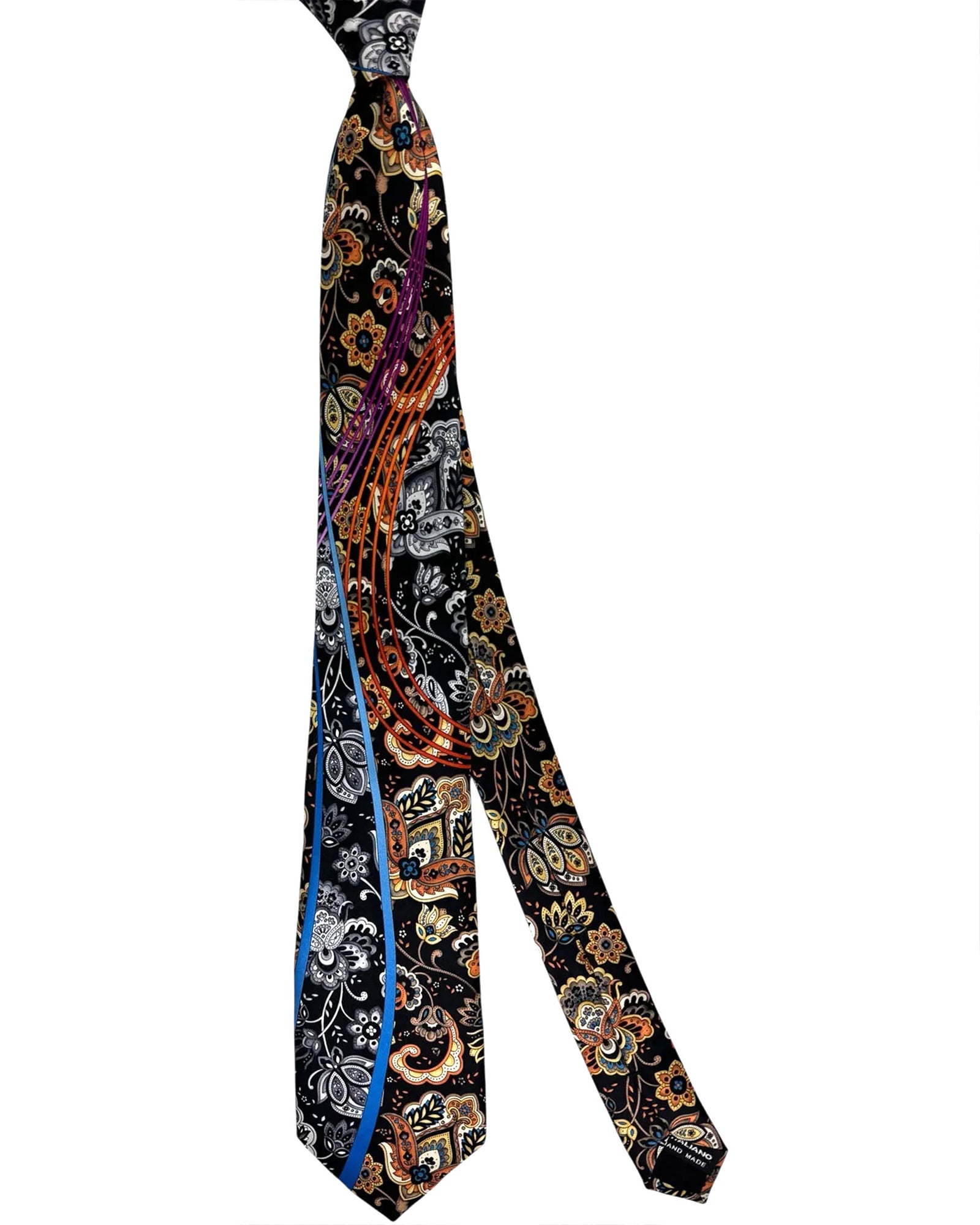 Vitaliano Pancaldi Silk Tie Black With Multicolor Paisley Design