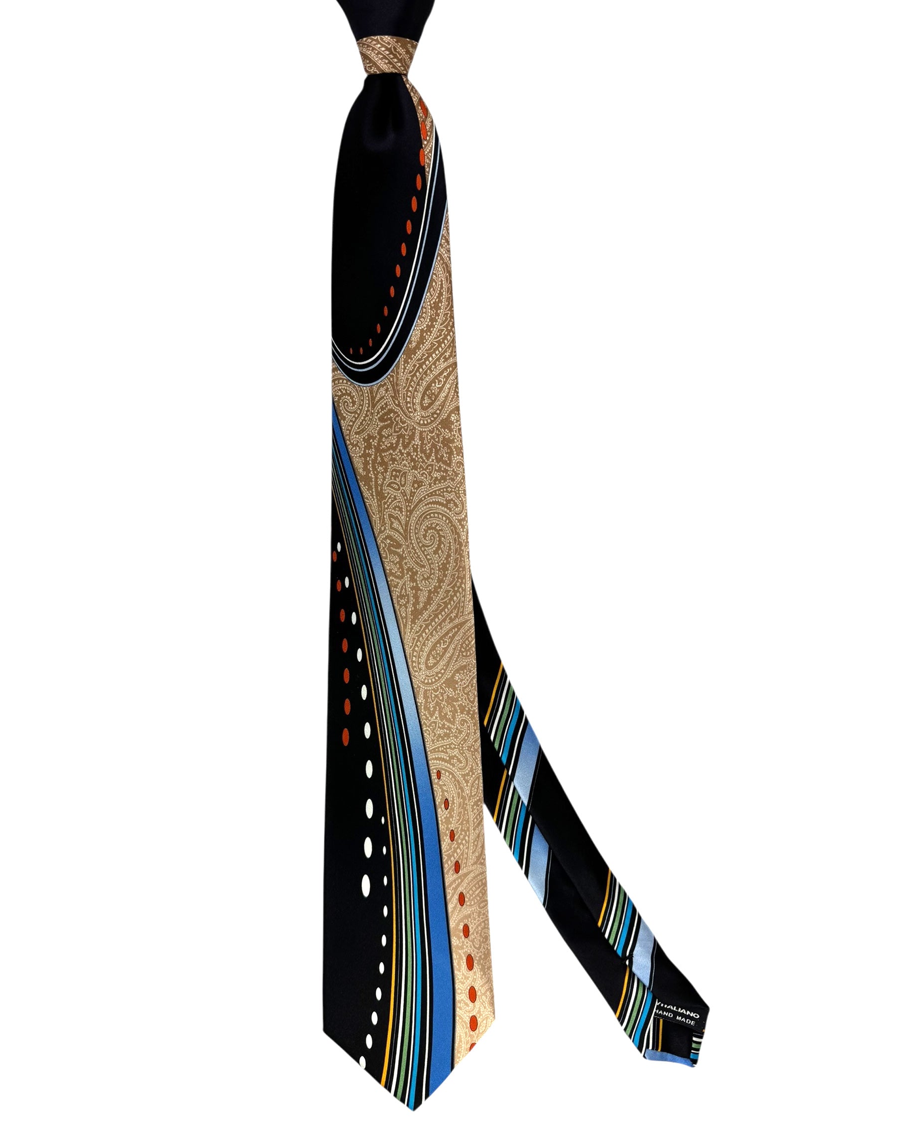 Vitaliano Pancaldi Silk Tie Black Beige Swirl