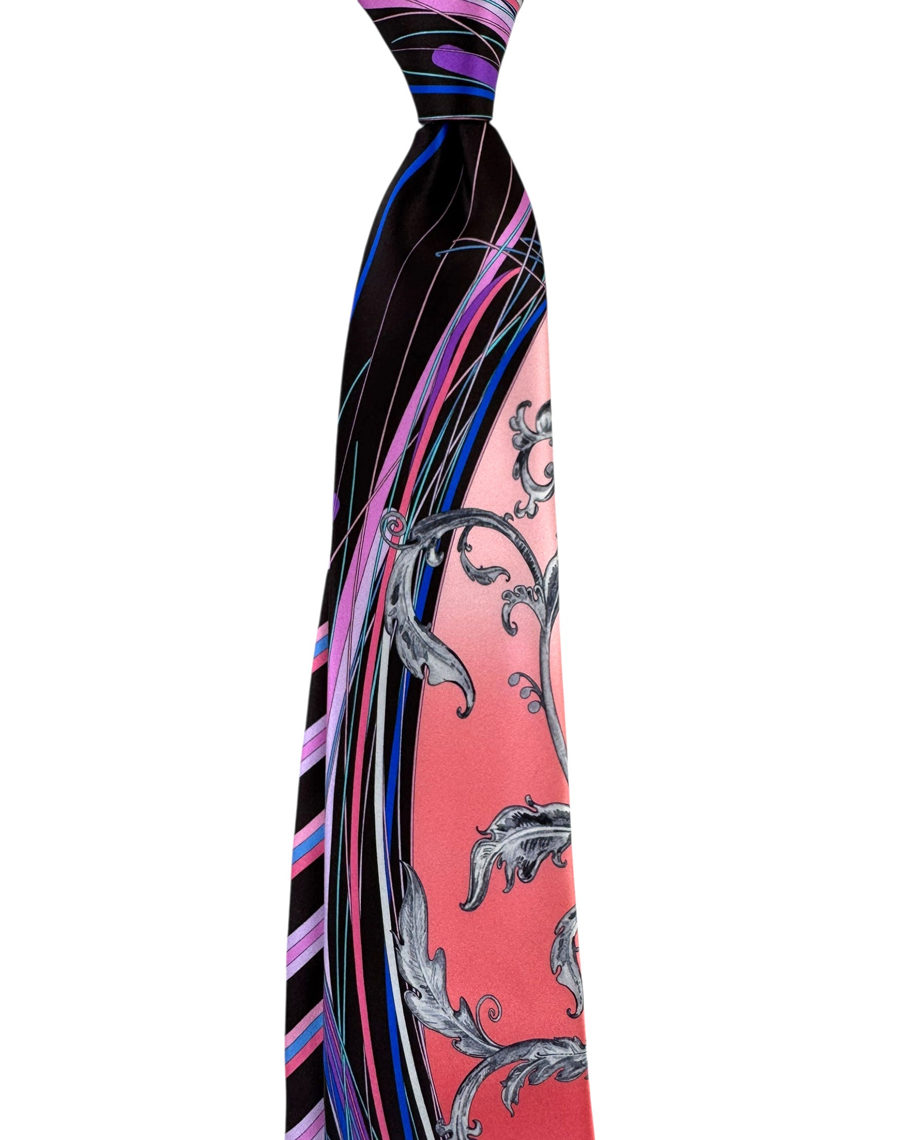 Vitaliano Pancaldi Tie Black Pink Royal Blue Ornamental Swirl