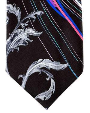 Vitaliano Pancaldi Tie Black Pink Royal Blue Ornamental Swirl