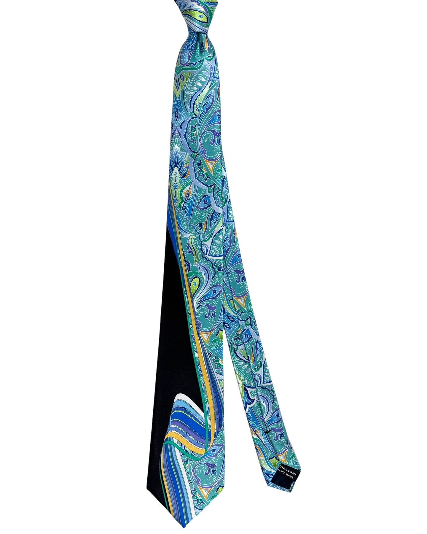 Vitaliano Pancaldi Silk Tie Seafoam Green Ribbons & Paisley