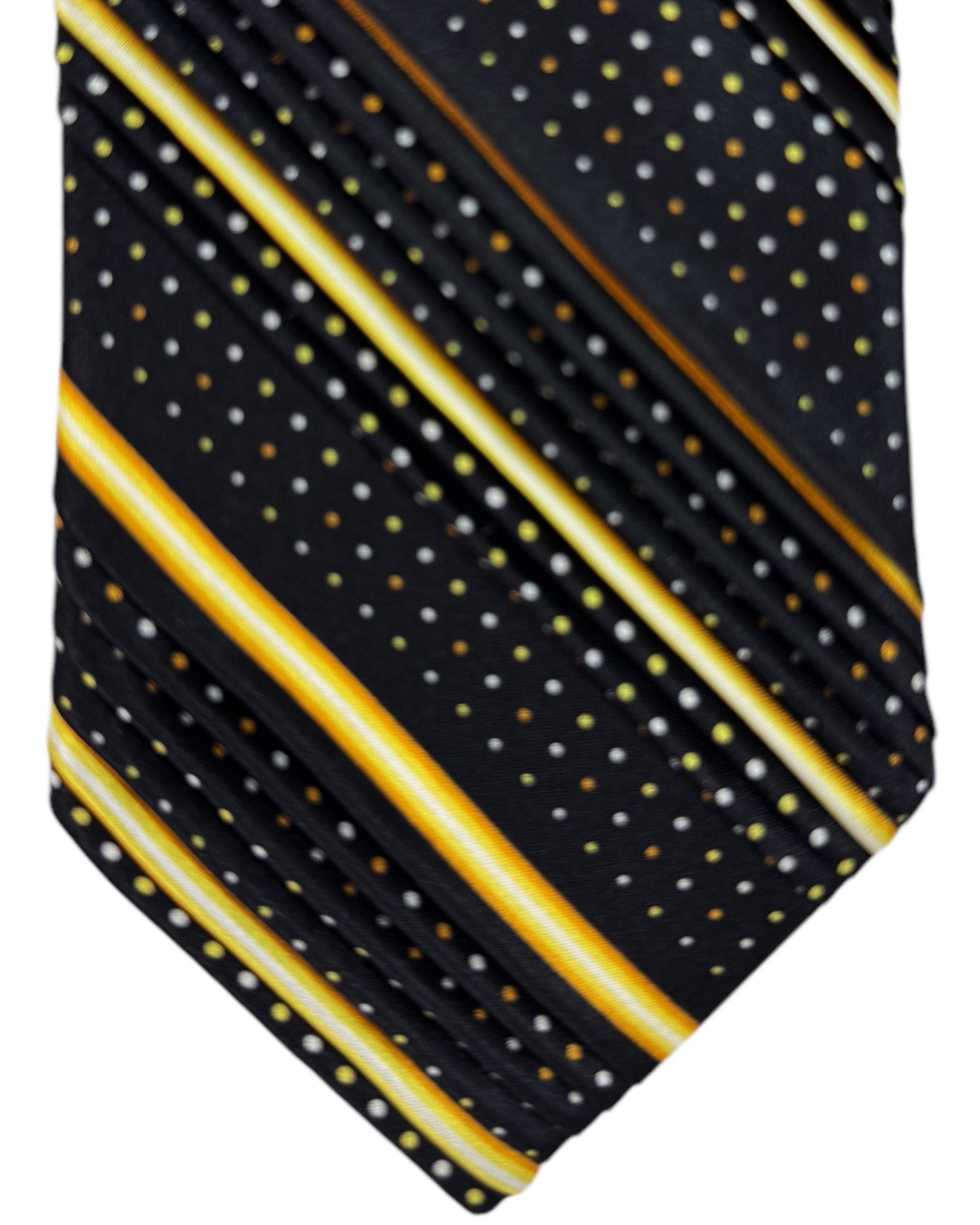 Vitaliano Pancaldi Pleated Silk Tie Black Brown Gold Striped Design