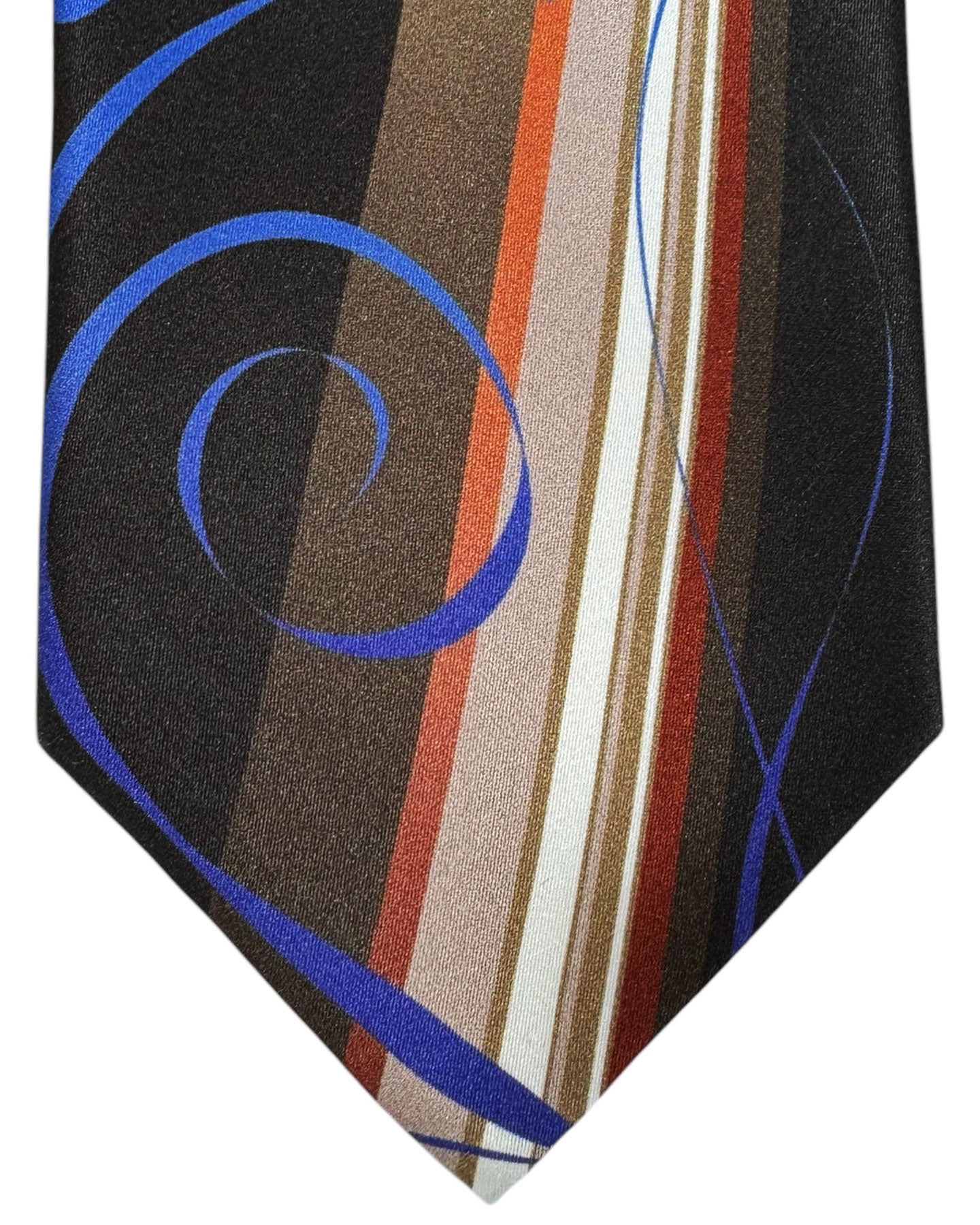 Vitaliano Pancaldi Silk Tie Brown Beige Swirly Stripes