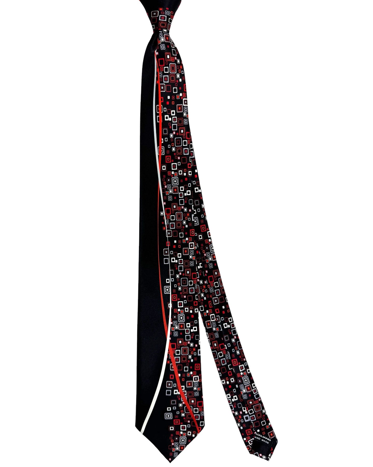 New Pancaldi Tie Black Red Maroon Rectangles