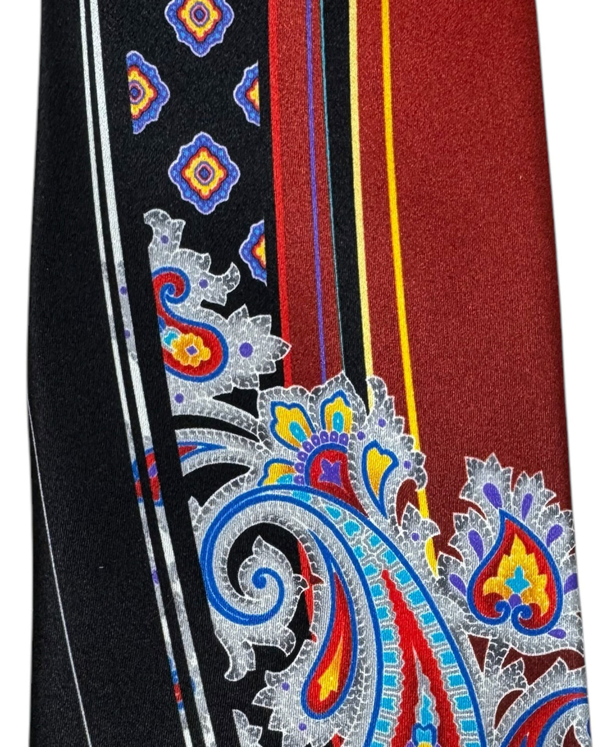 Vitaliano Pancaldi Tie Fire Red Paisley Aqua Rust Brown