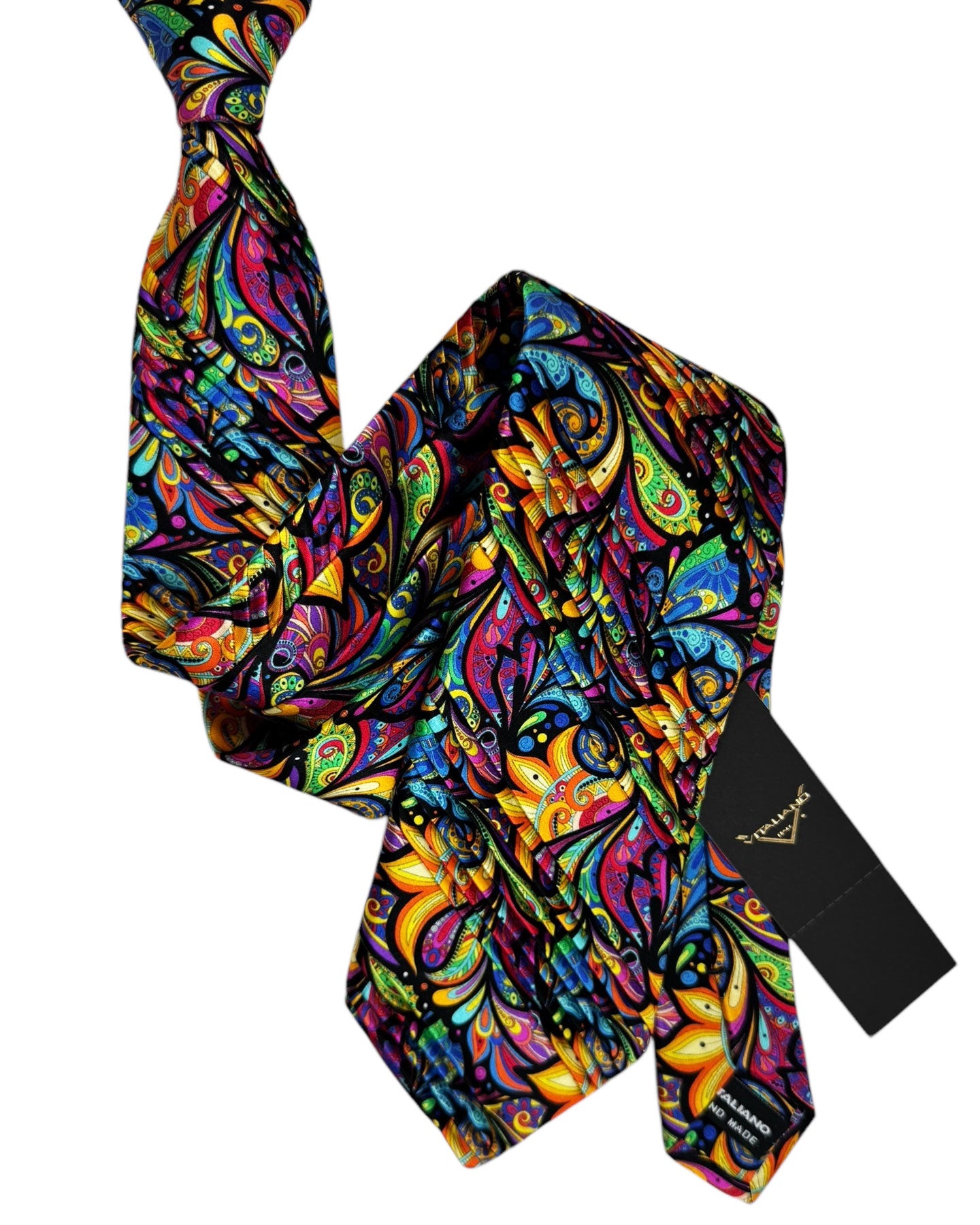 Vitaliano Pancaldi Pleated Silk Tie Colorful Floral Design