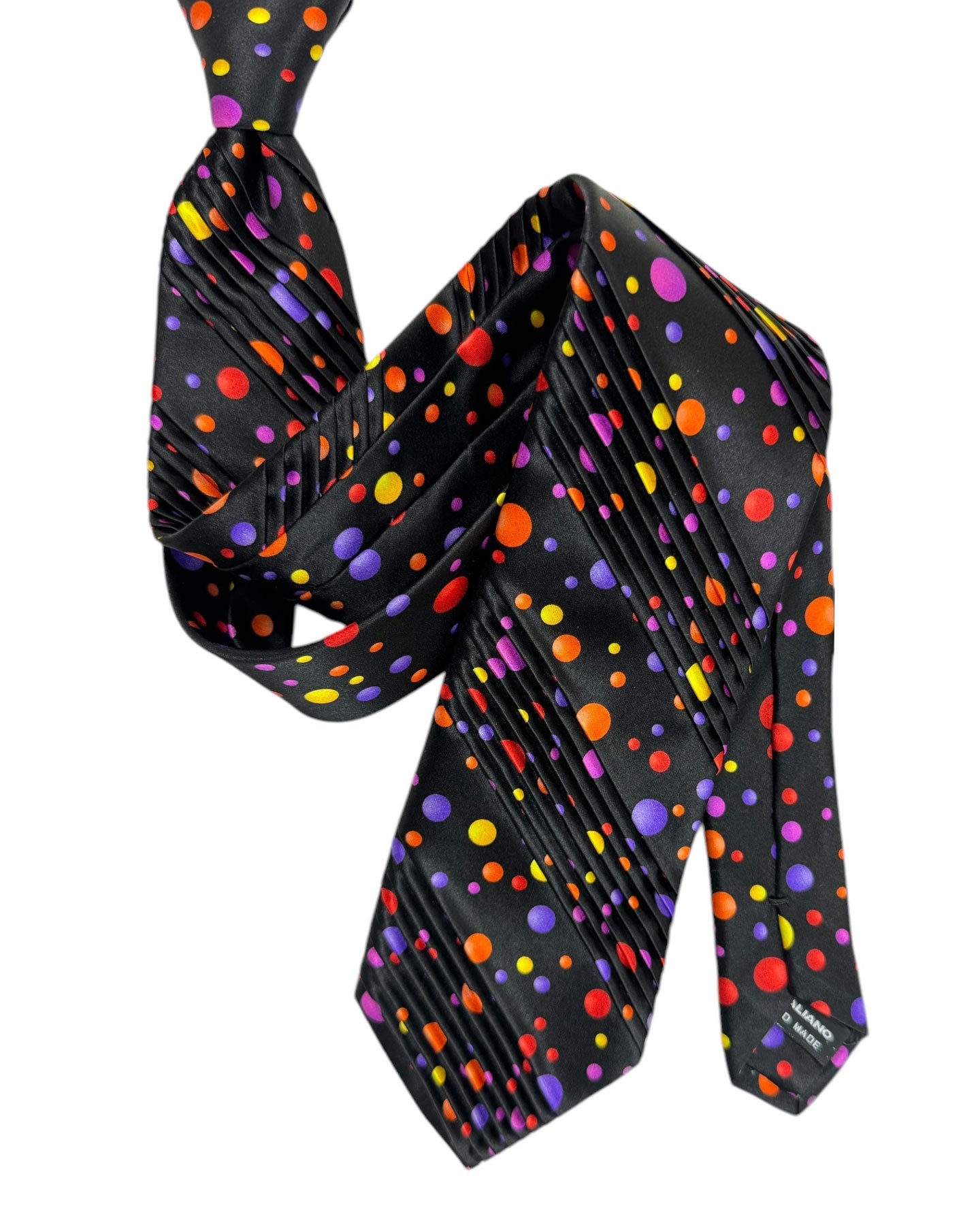 Vitaliano Pancaldi Pleated Silk Tie Black Multi Color Dots Design